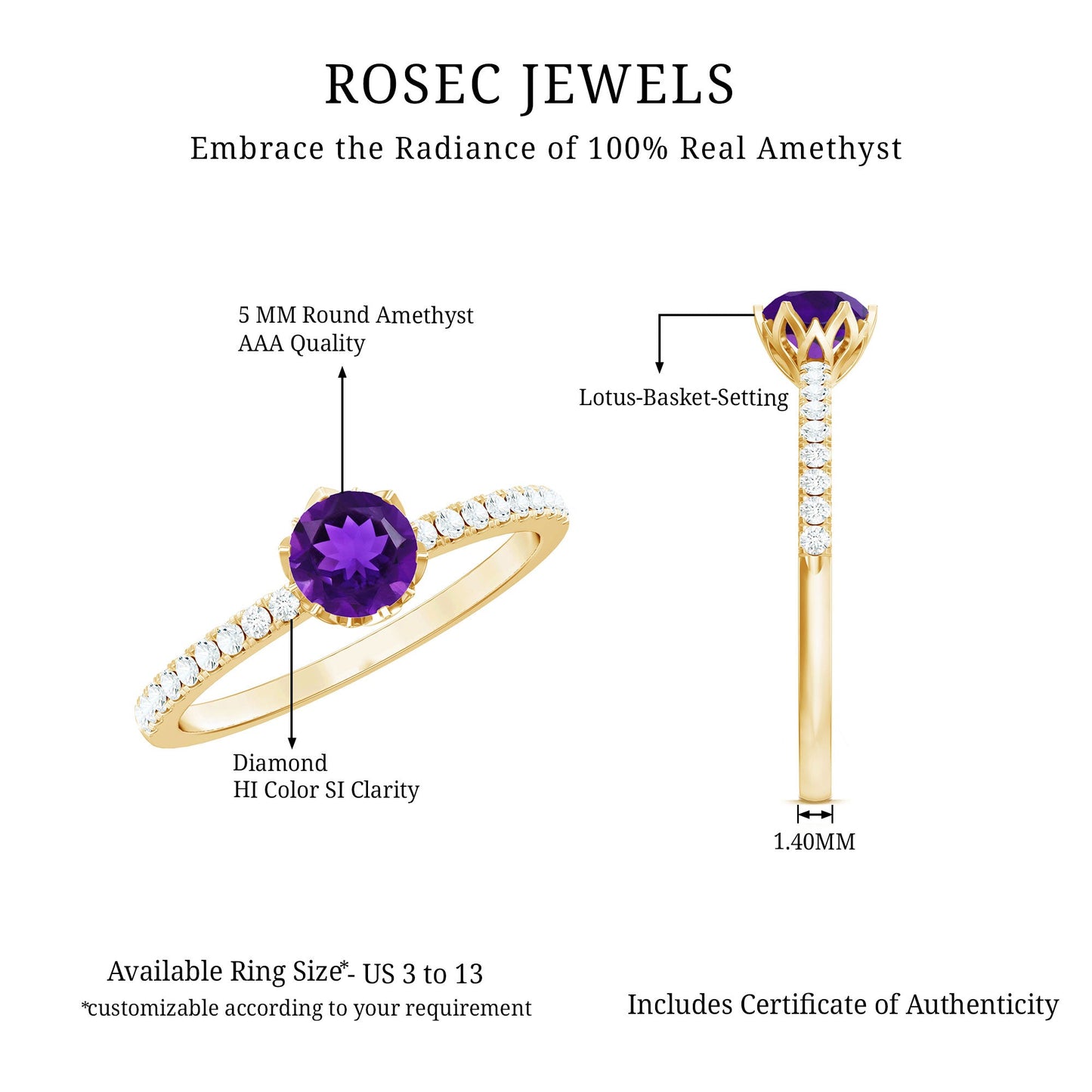 Amethyst and Diamond Solitaire Promise Ring