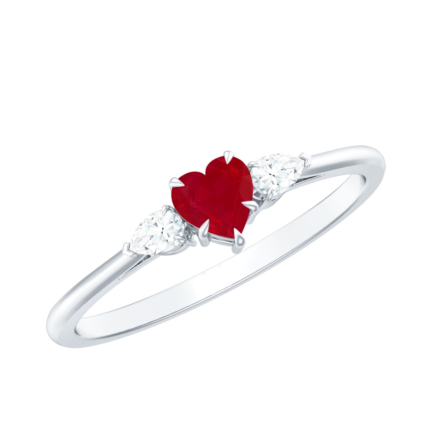Natural 0.6 Carat Heart Shape Ruby Diamond 3 Stone Promise Ring