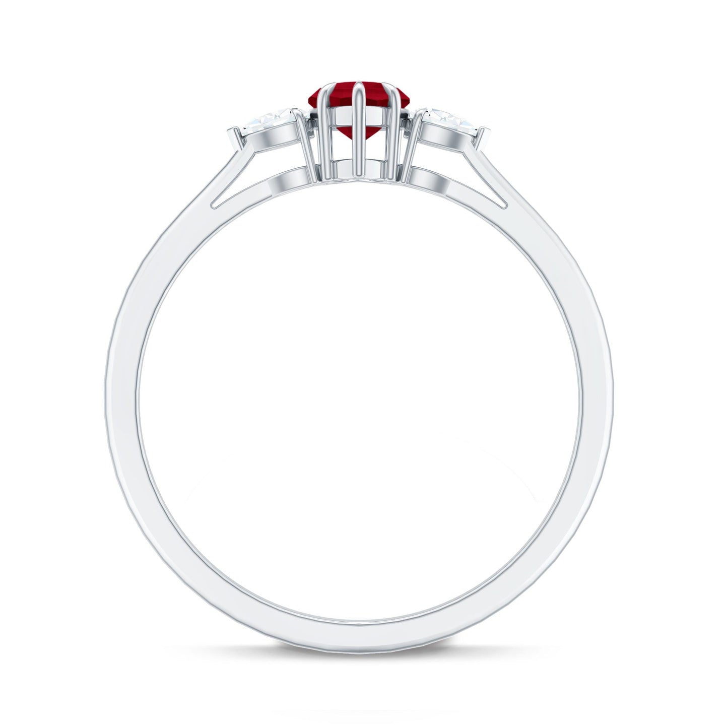 Natural 0.6 Carat Heart Shape Ruby Diamond 3 Stone Promise Ring