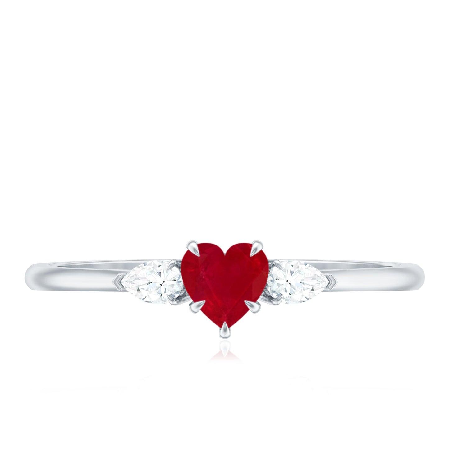 Natural 0.6 Carat Heart Shape Ruby Diamond 3 Stone Promise Ring