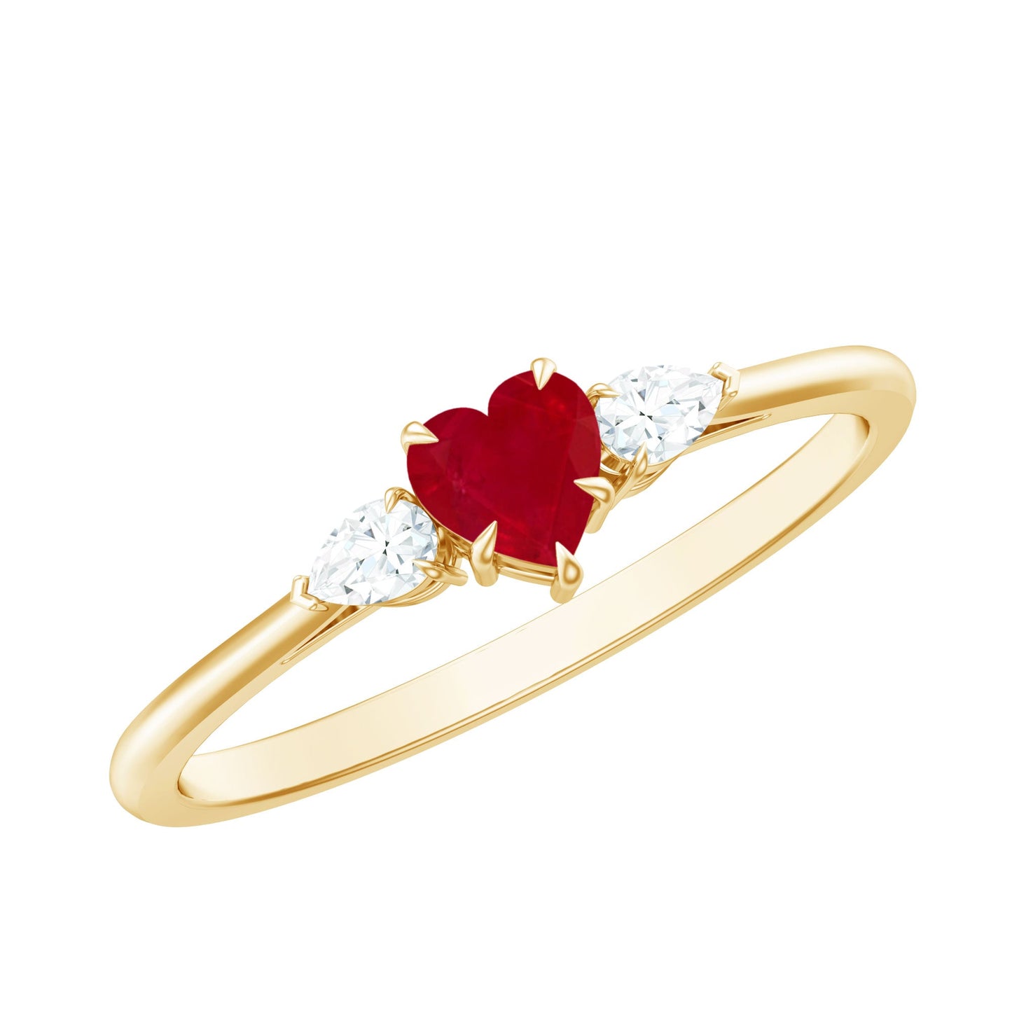 Natural 0.6 Carat Heart Shape Ruby Diamond 3 Stone Promise Ring