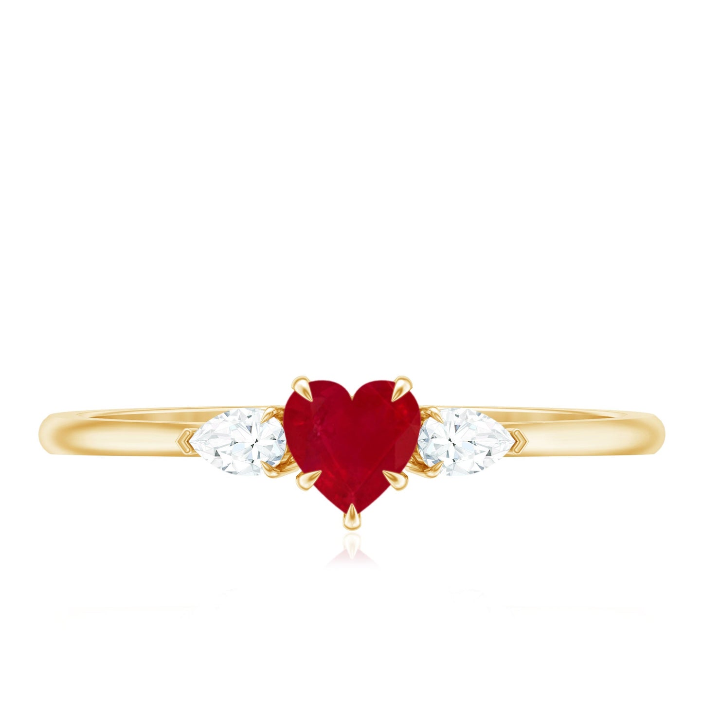 Natural 0.6 Carat Heart Shape Ruby Diamond 3 Stone Promise Ring