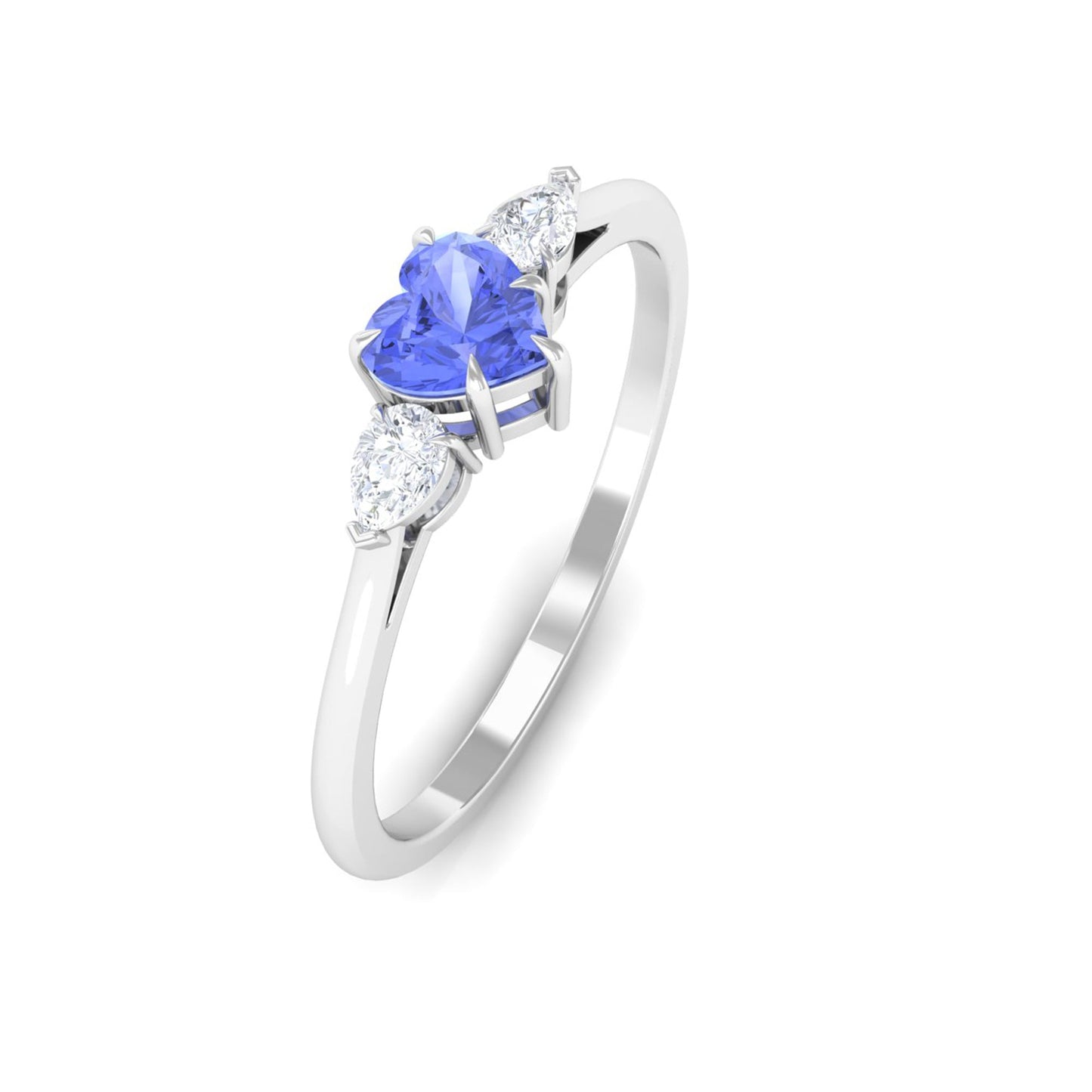 Heart Shape Tanzanite 3 Stone Promise Ring with Diamond