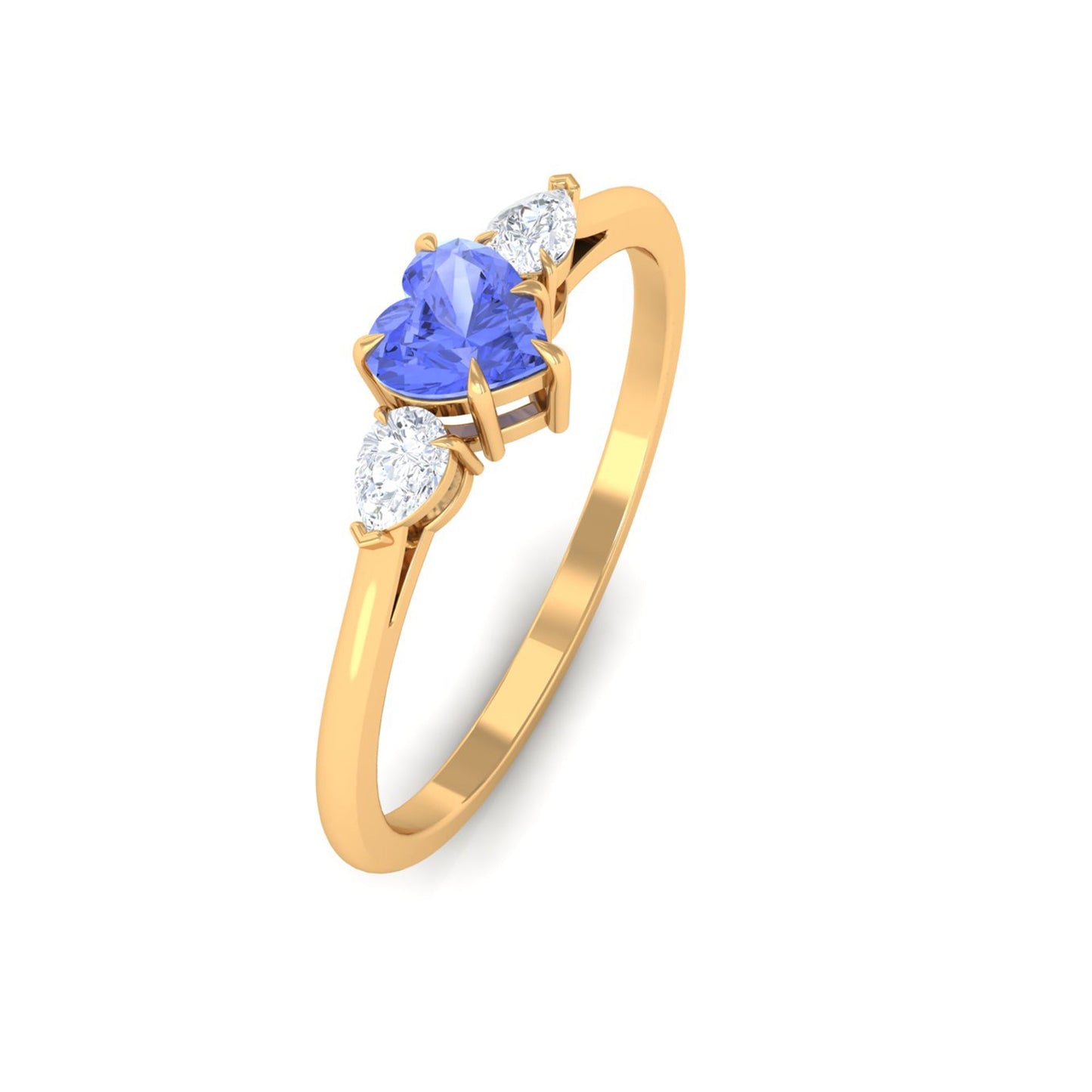 Heart Shape Tanzanite 3 Stone Promise Ring with Diamond