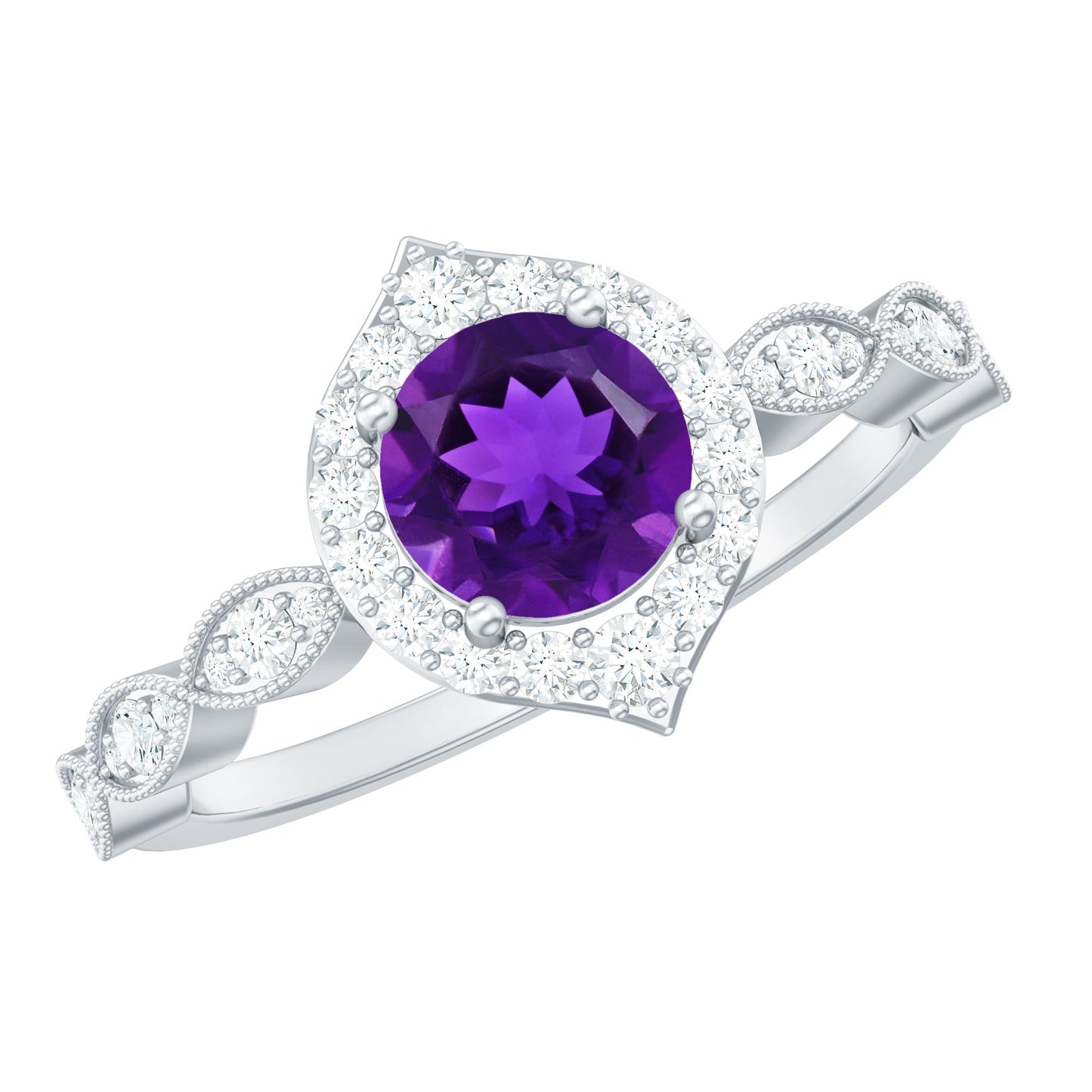 1.75 CT Vintage Amethyst Engagement Ring with Moissanite Accent