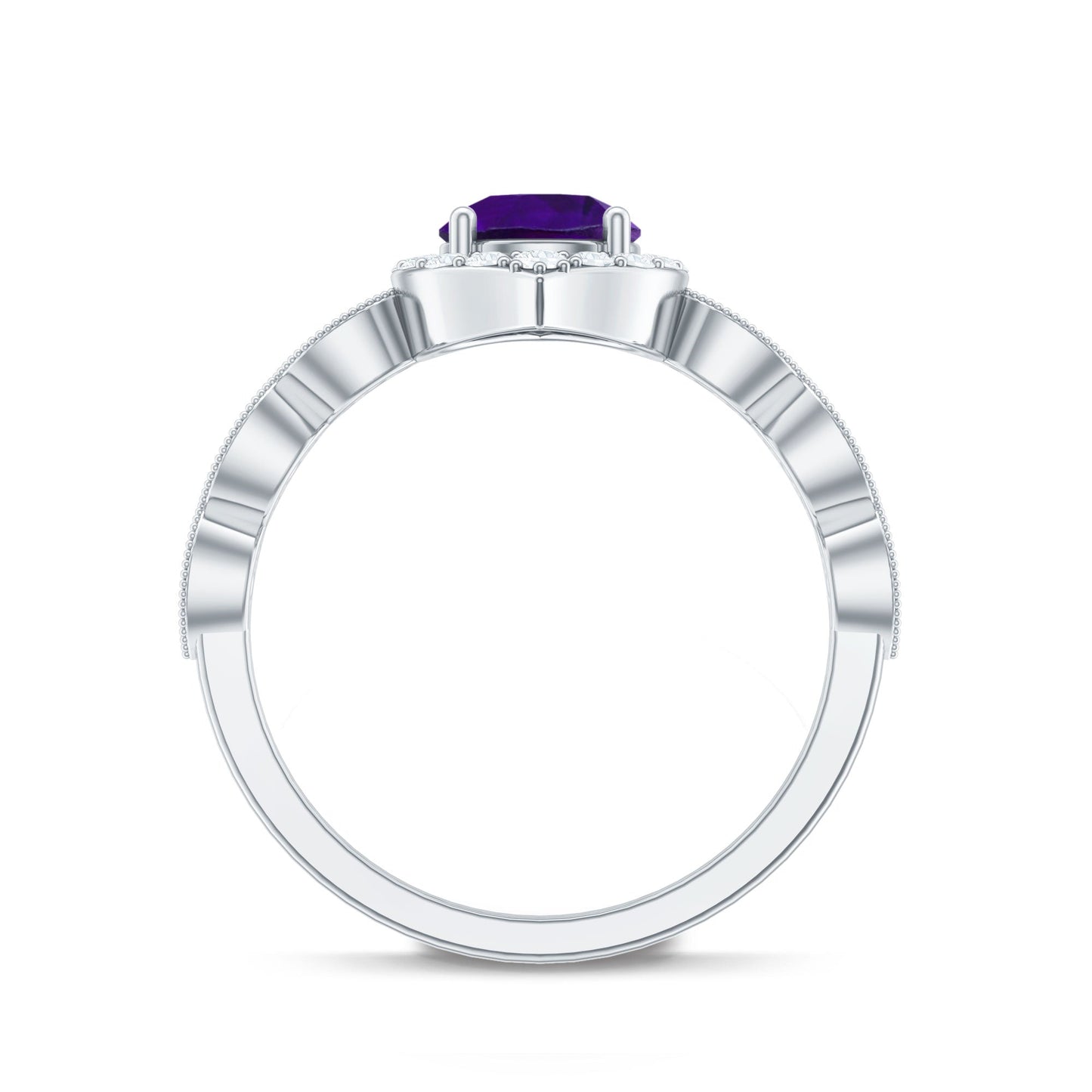 1.75 CT Vintage Amethyst Engagement Ring with Moissanite Accent