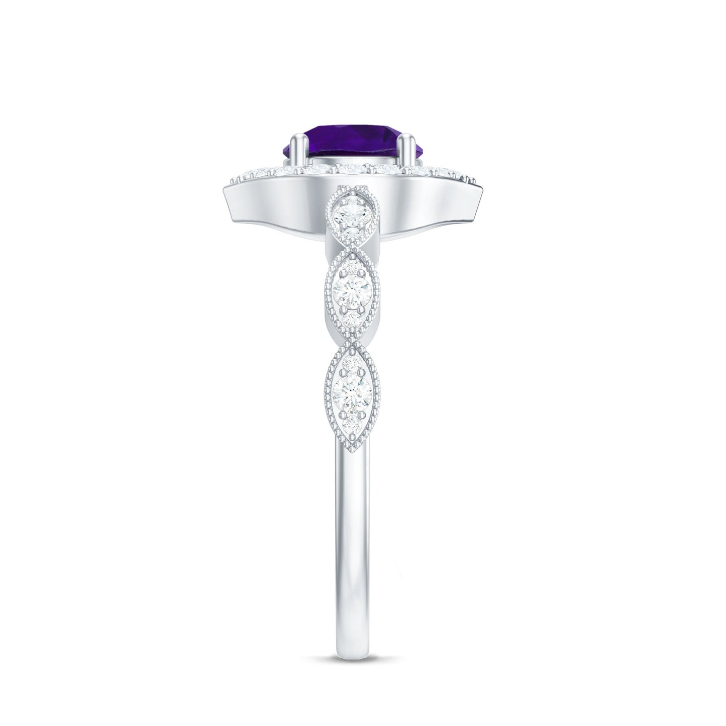 1.75 CT Vintage Amethyst Engagement Ring with Moissanite Accent