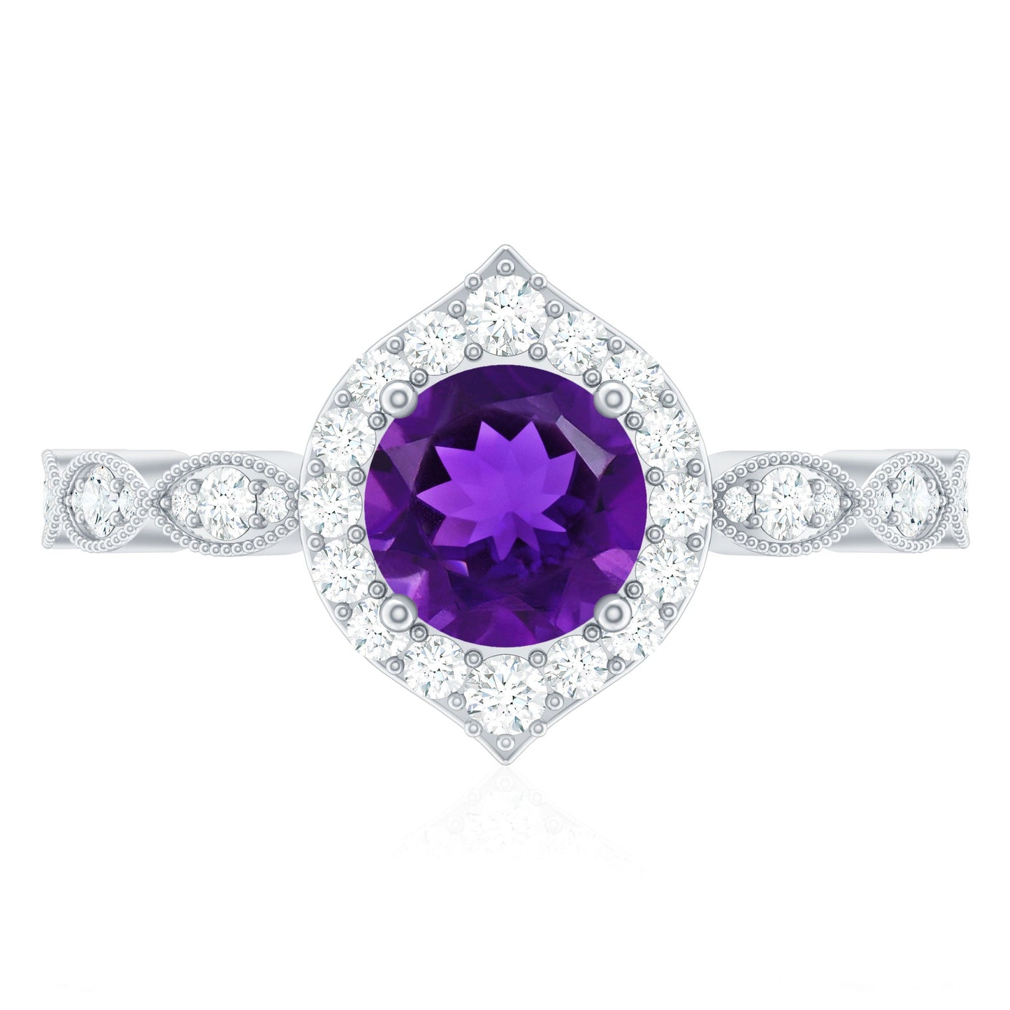 1.75 CT Vintage Amethyst Engagement Ring with Moissanite Accent