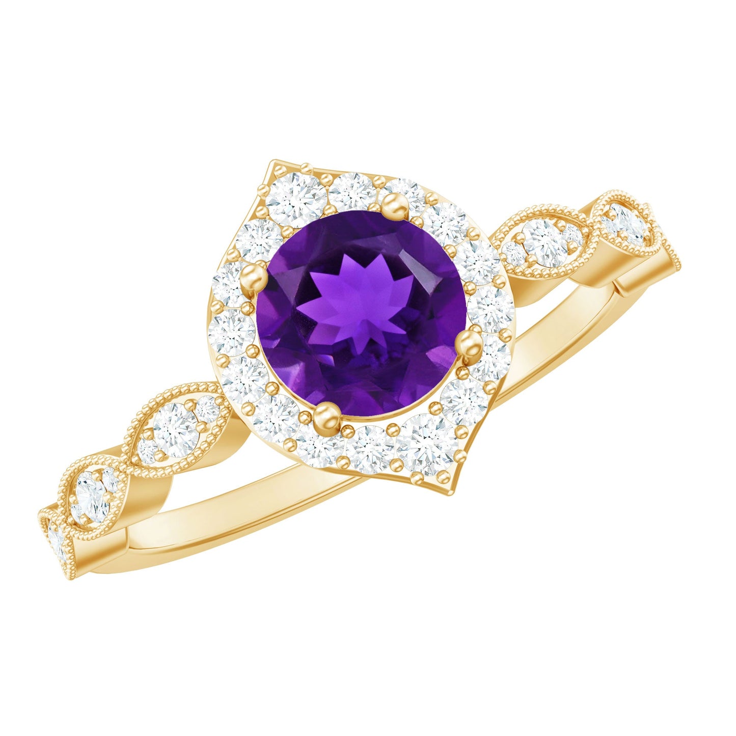 1.75 CT Vintage Amethyst Engagement Ring with Moissanite Accent