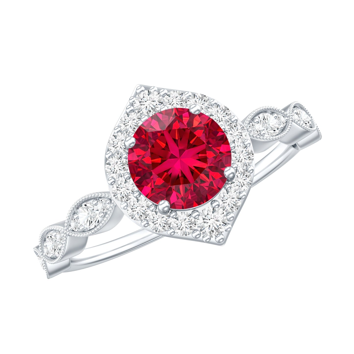 2 CT Vintage Style Created Ruby Engagement Ring with Moissanite