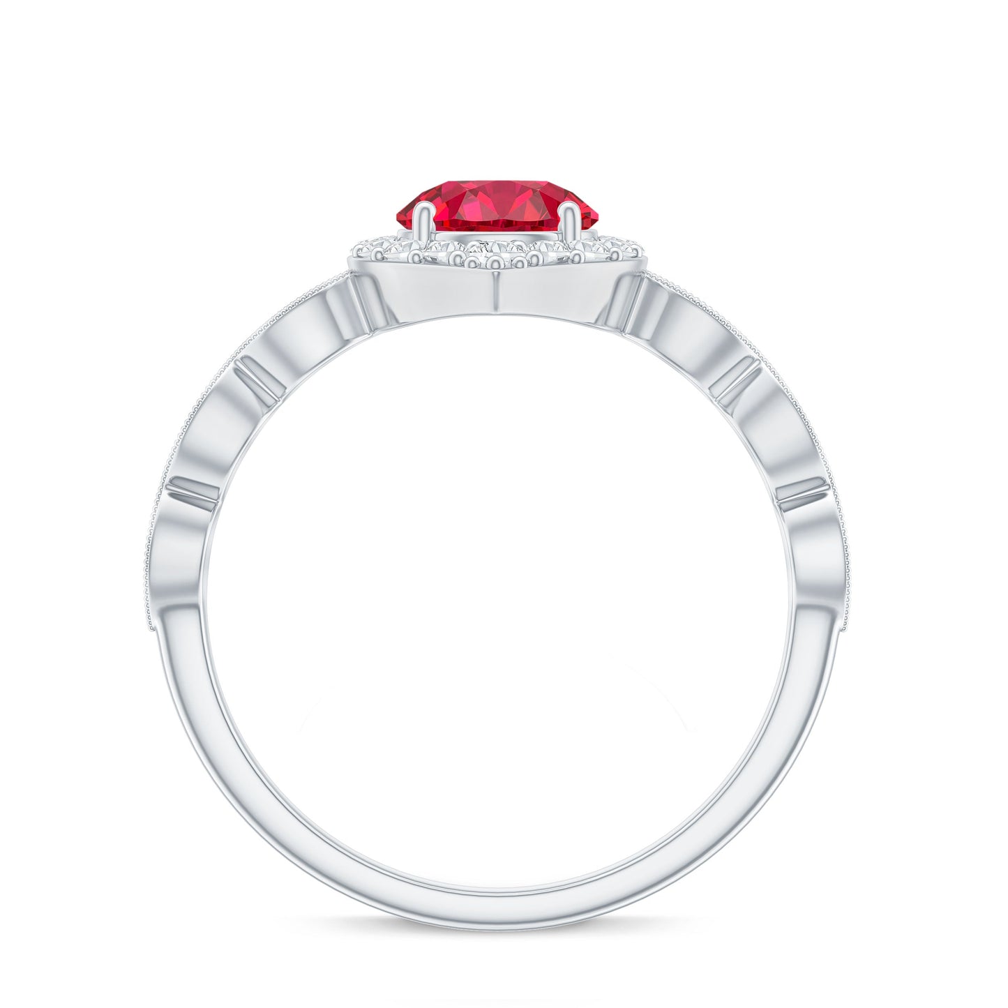 2 CT Vintage Style Created Ruby Engagement Ring with Moissanite