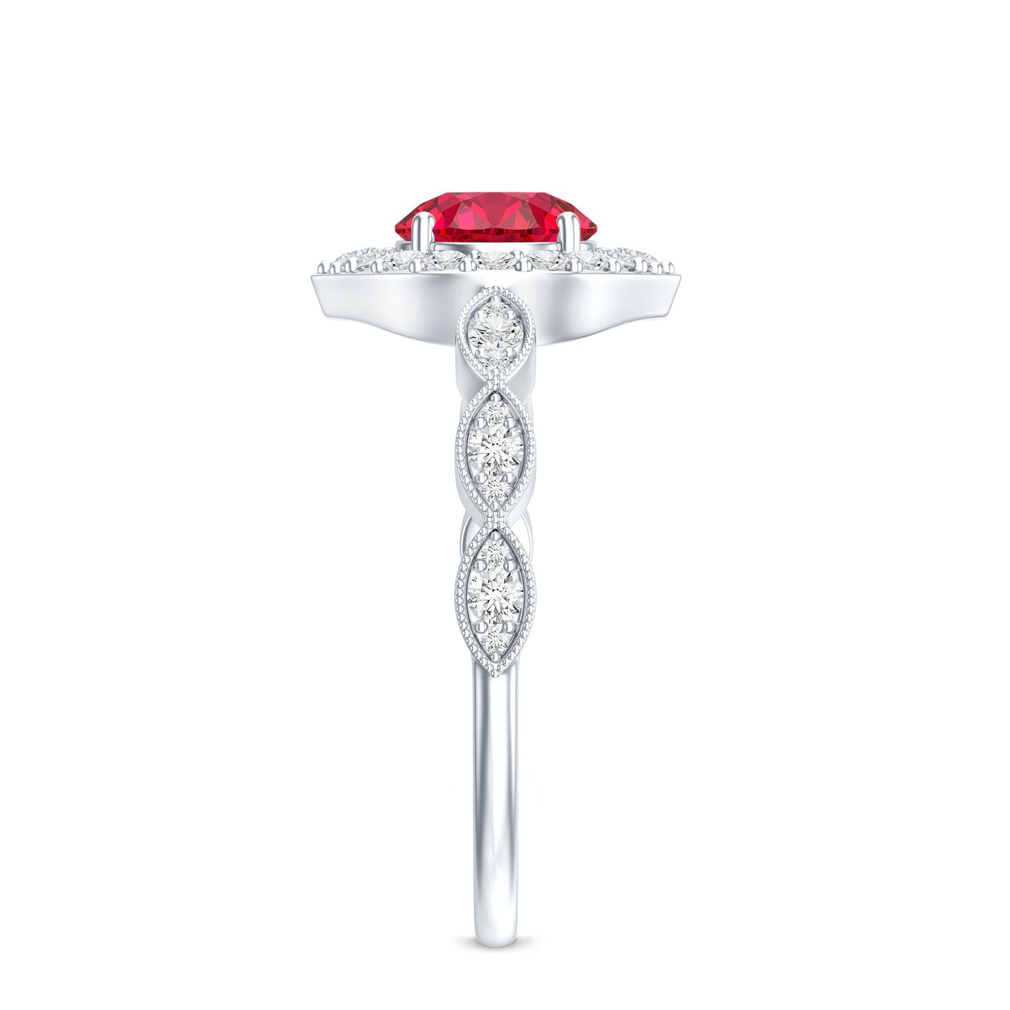 2 CT Vintage Style Created Ruby Engagement Ring with Moissanite