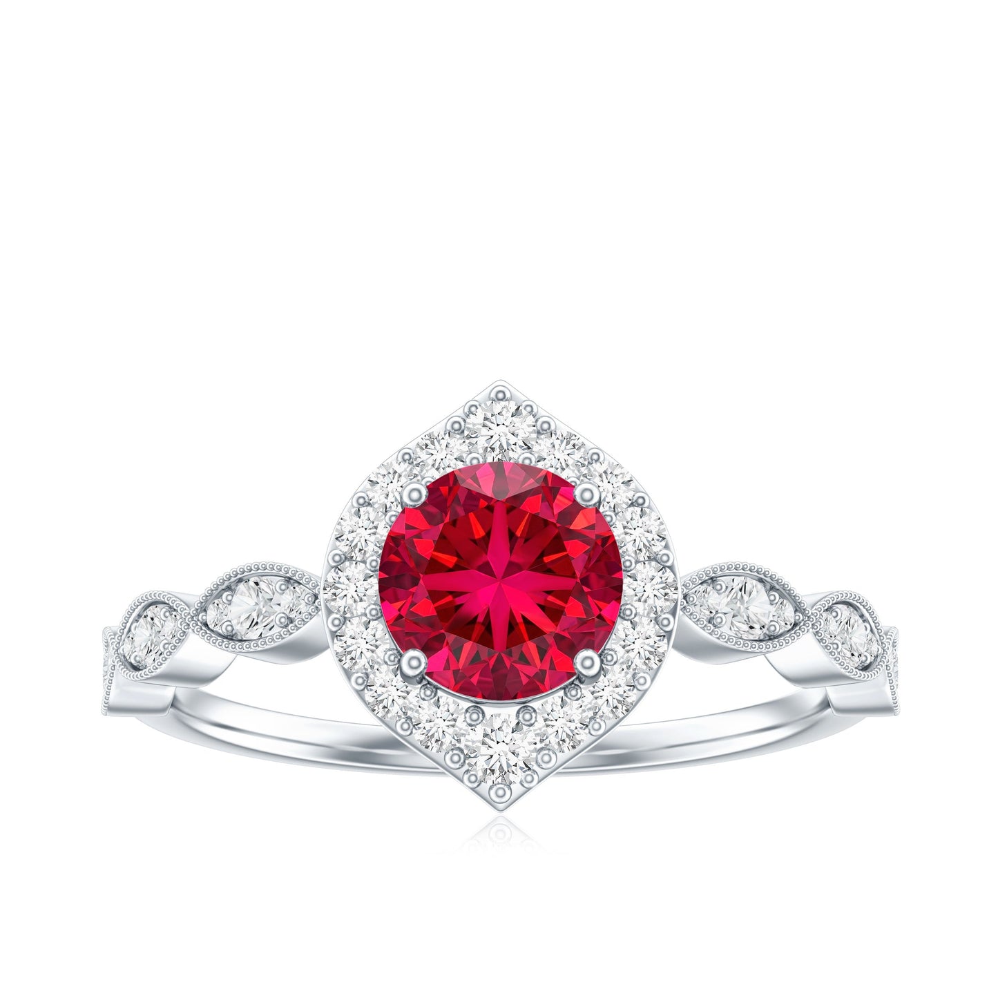 2 CT Vintage Style Created Ruby Engagement Ring with Moissanite