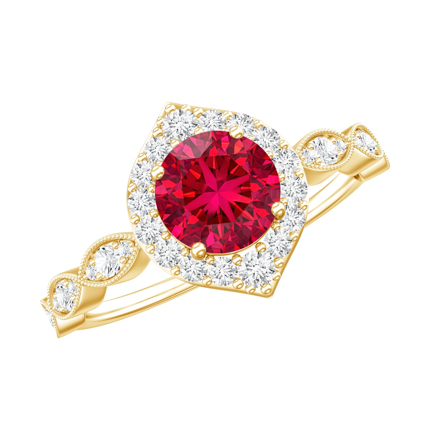2 CT Vintage Style Created Ruby Engagement Ring with Moissanite
