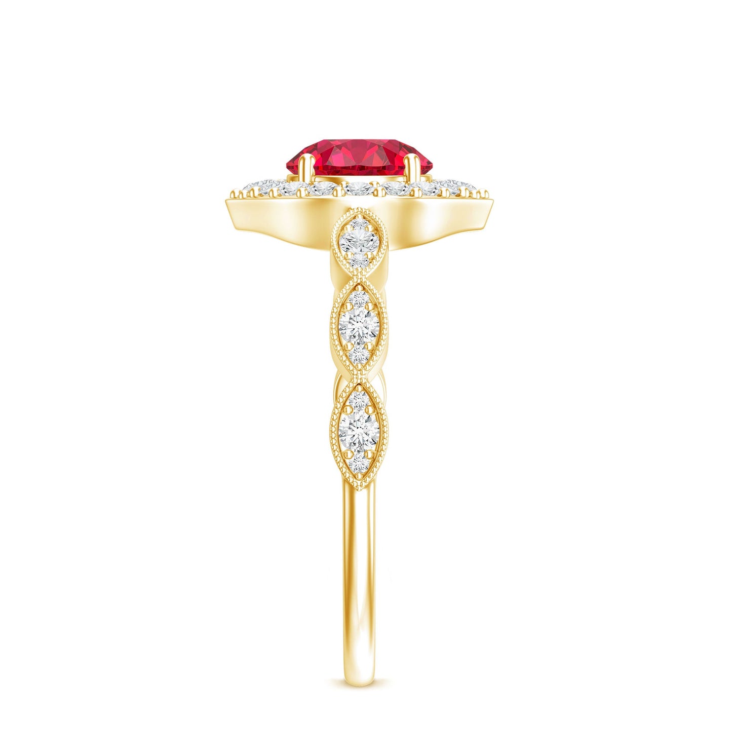 2 CT Vintage Style Created Ruby Engagement Ring with Moissanite