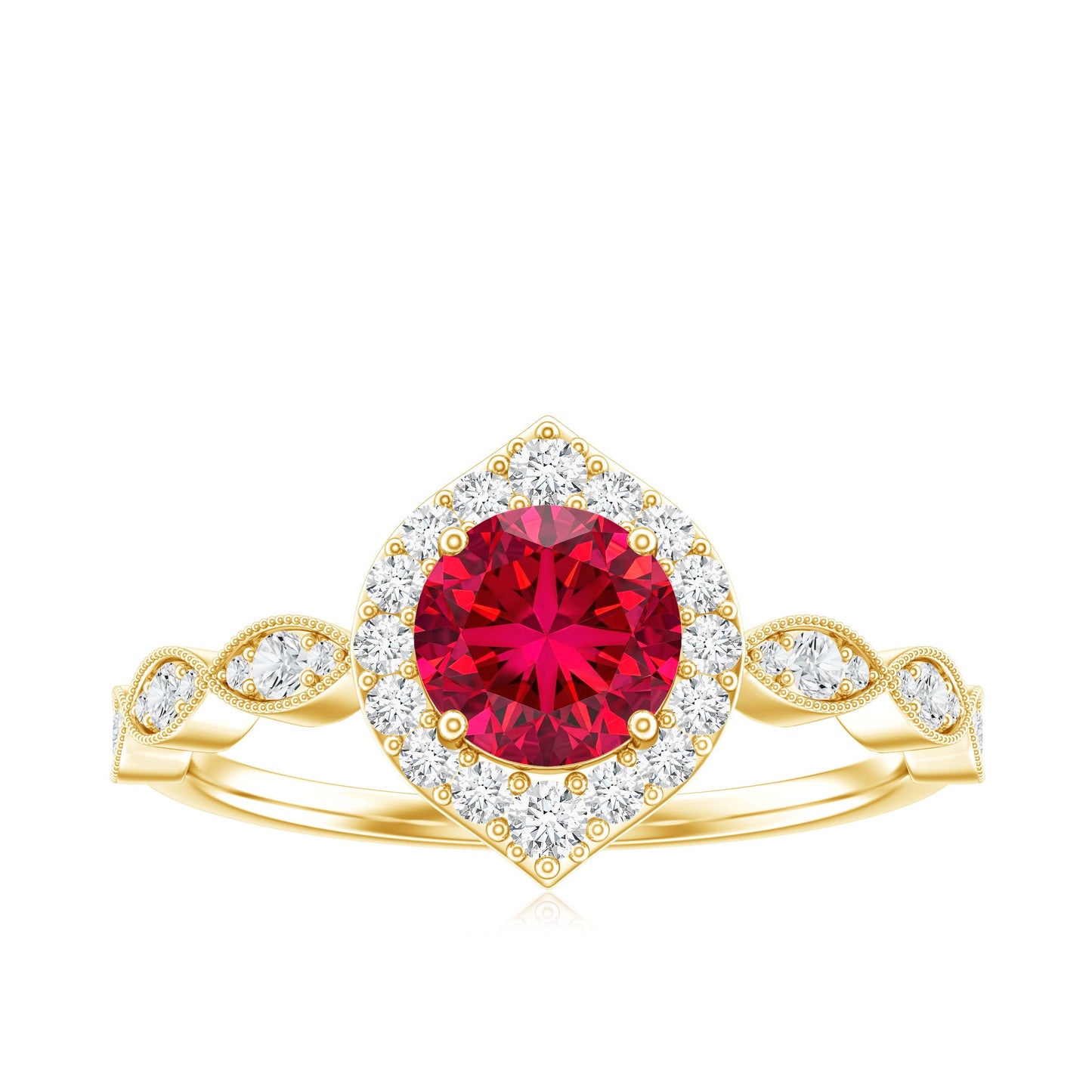 2 CT Vintage Style Created Ruby Engagement Ring with Moissanite