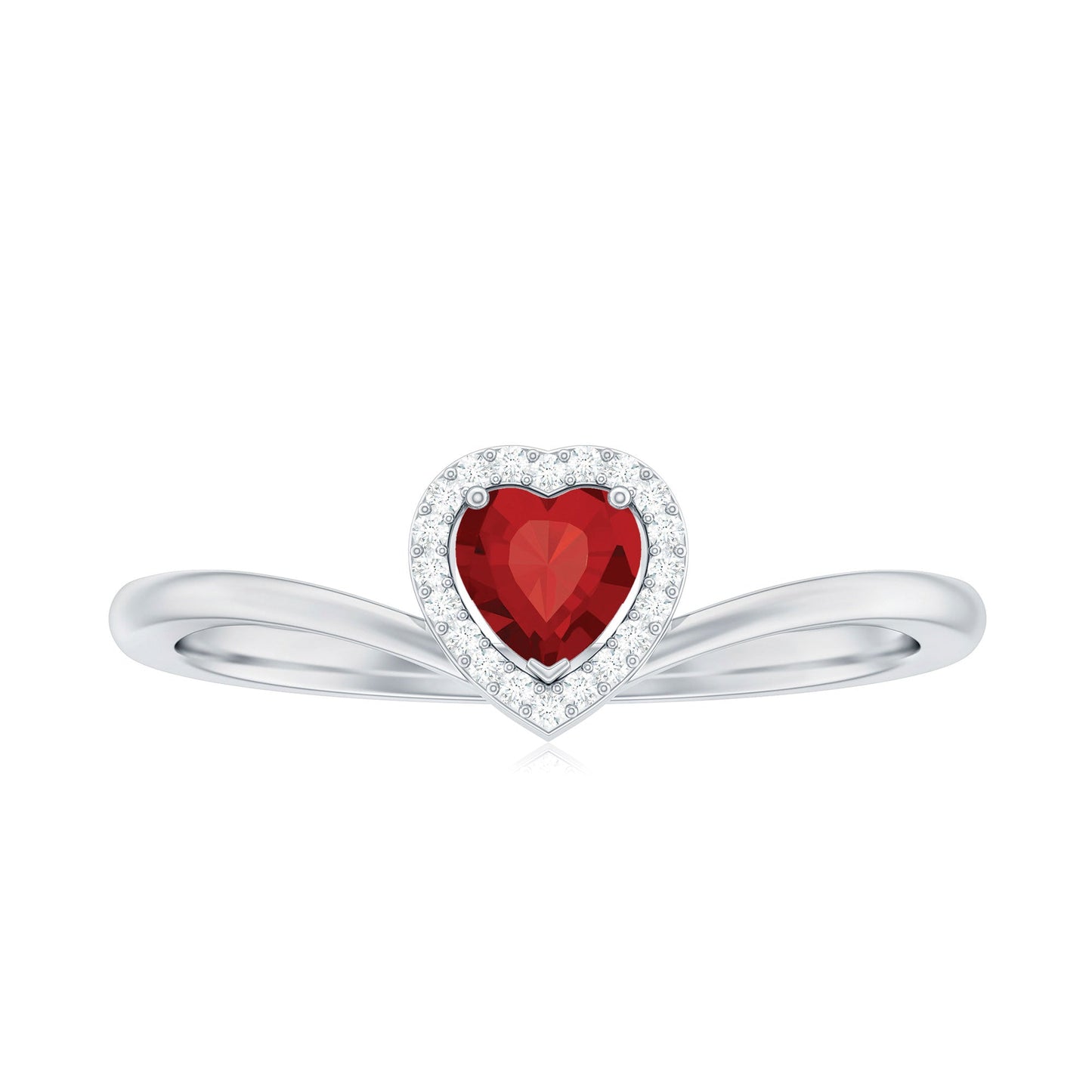 Lab Grown Ruby Heart Promise Ring with Diamond Halo