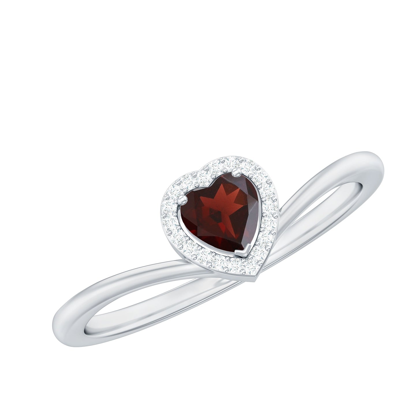 Certified Real Garnet Heart Promise Ring with Diamond Halo