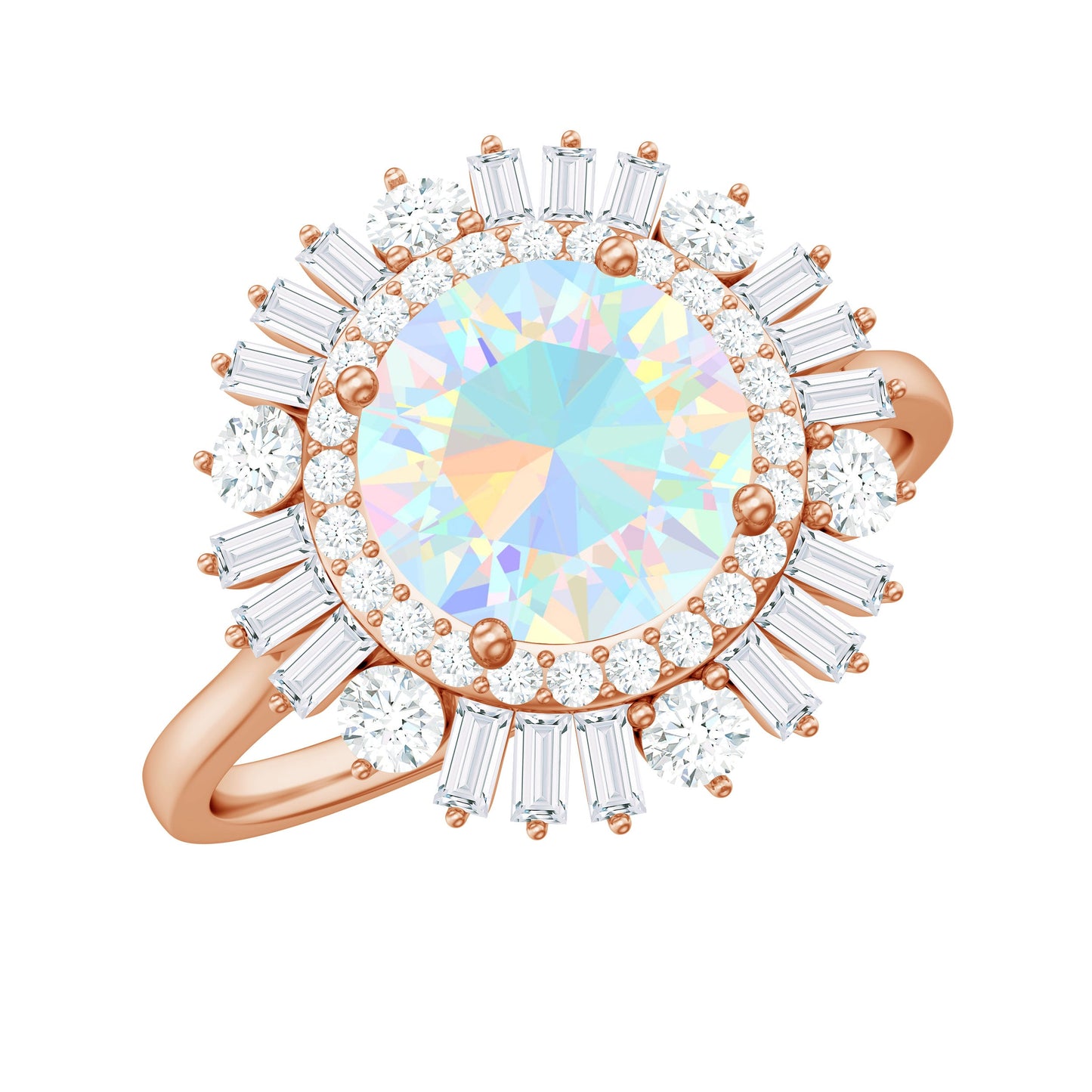 Natural 8mm Ethiopian Opal Double Halo Engagement Ring with Certificate