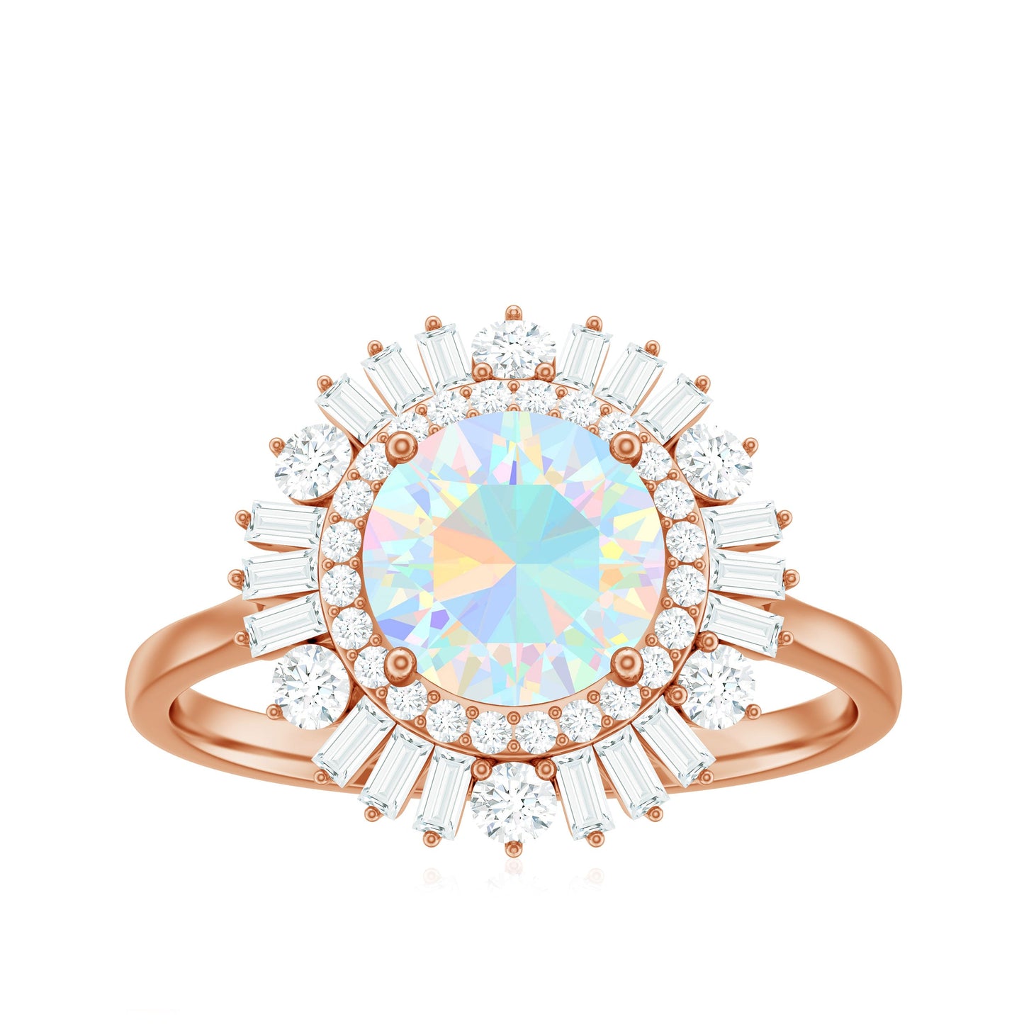 Natural 8mm Ethiopian Opal Double Halo Engagement Ring with Certificate