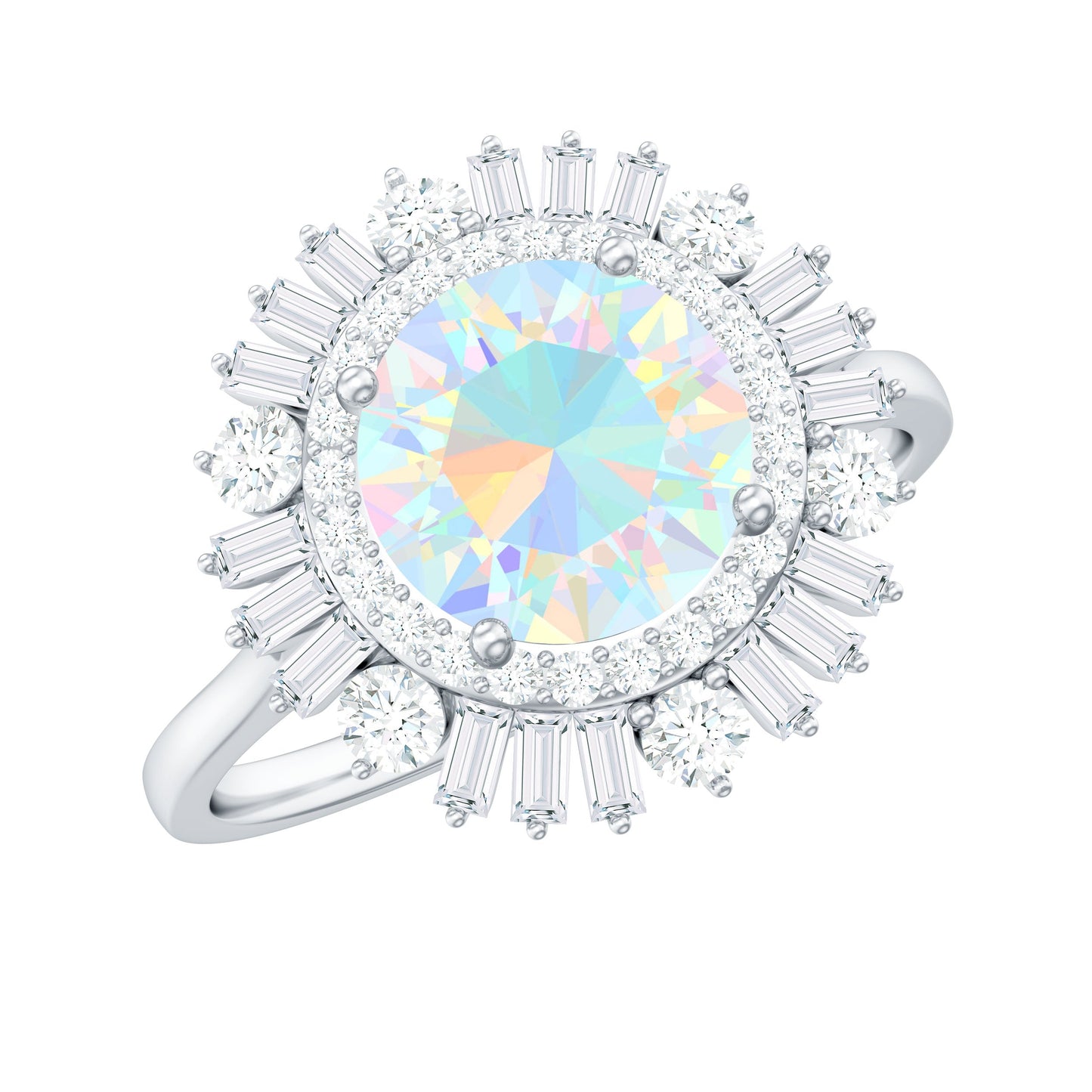 Natural 8mm Ethiopian Opal Double Halo Engagement Ring with Certificate