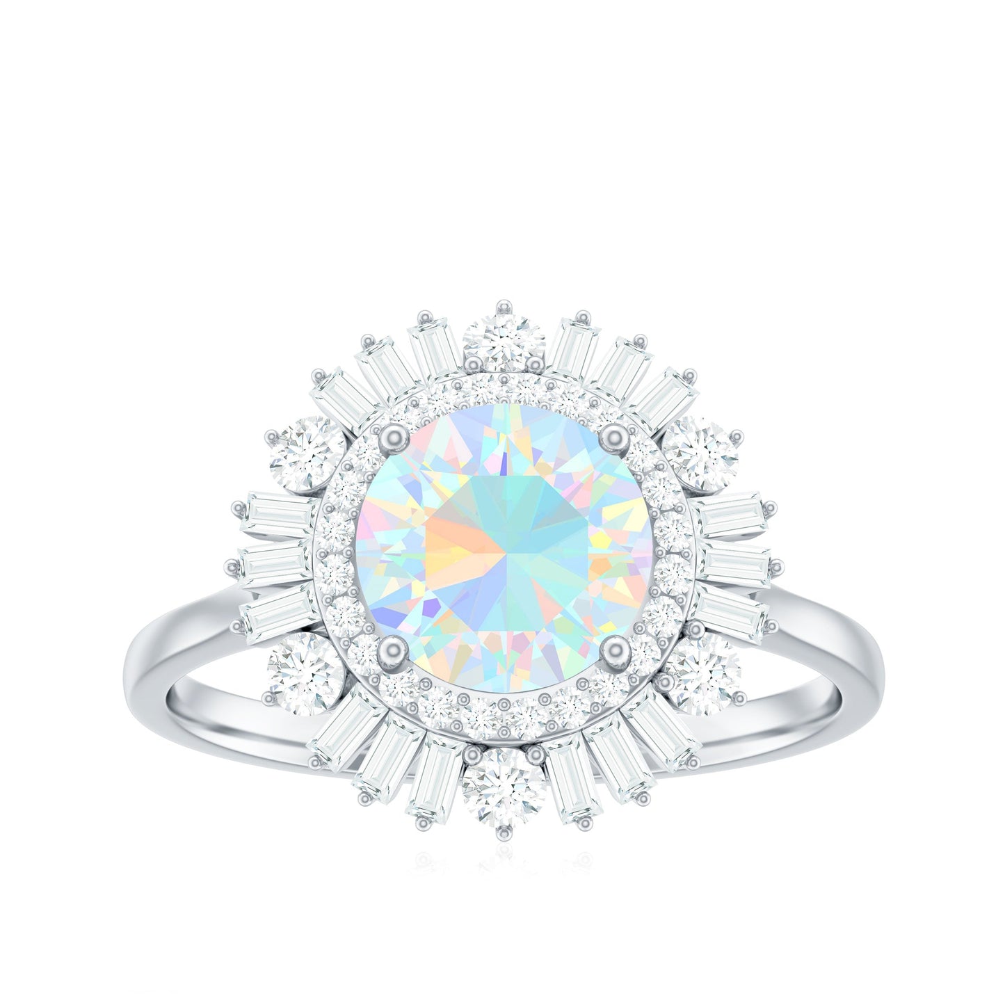 Natural 8mm Ethiopian Opal Double Halo Engagement Ring with Certificate