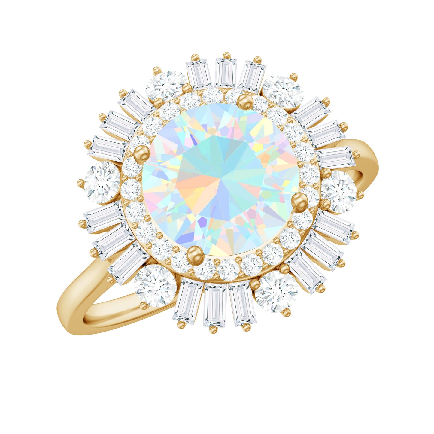 Natural 8mm Ethiopian Opal Double Halo Engagement Ring with Certificate