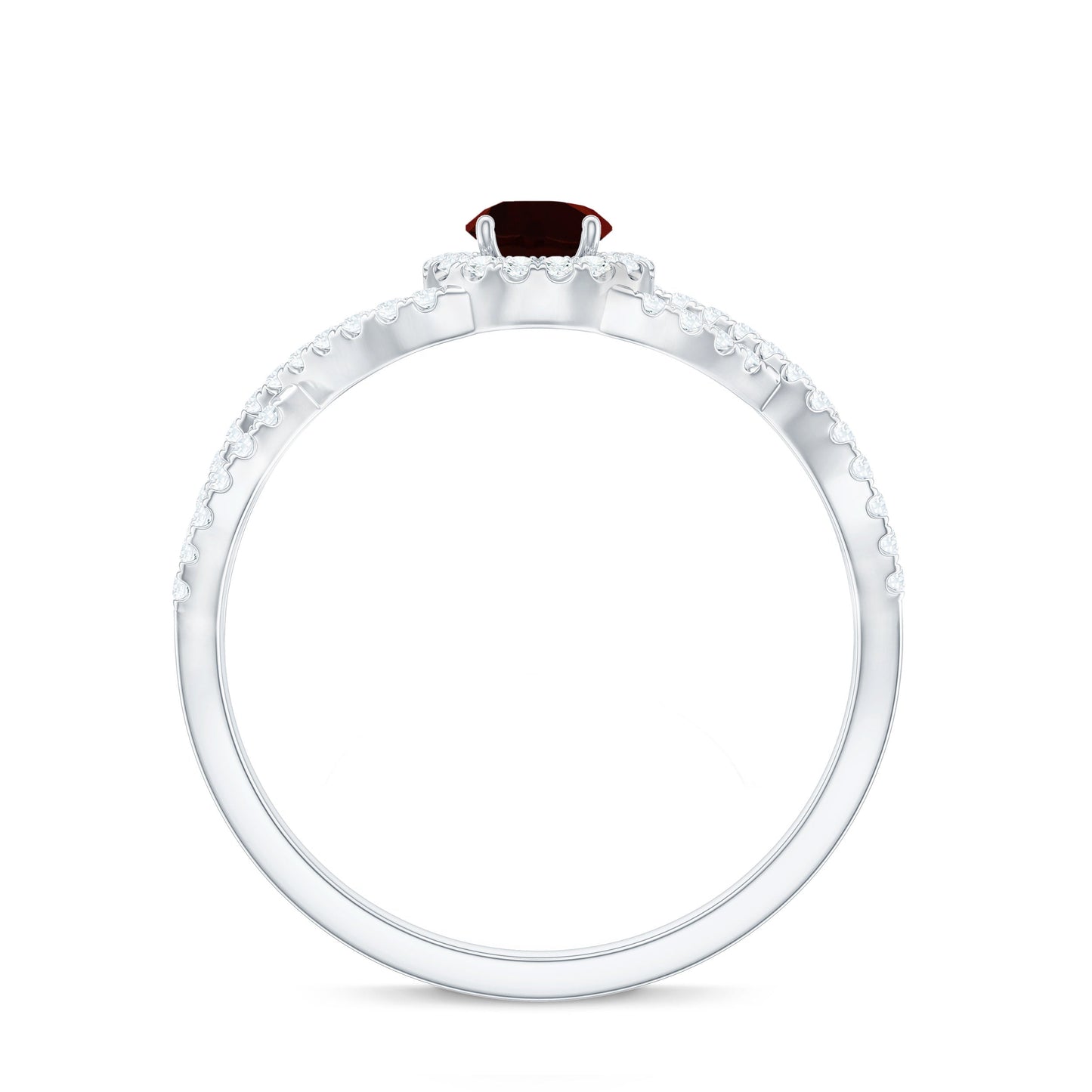 Natural Garnet Engagement Ring with Diamond Criss Cross Shank