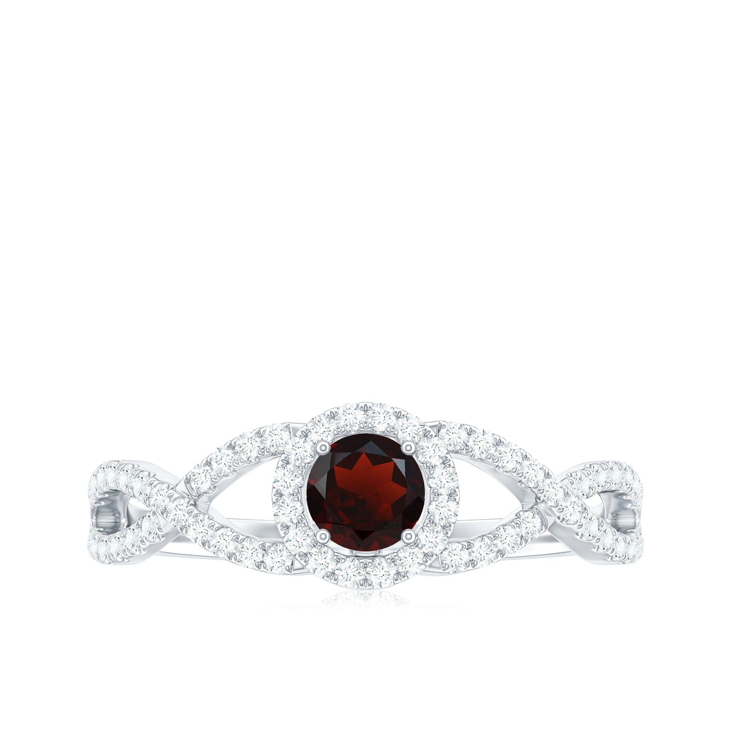 Natural Garnet Engagement Ring with Diamond Criss Cross Shank