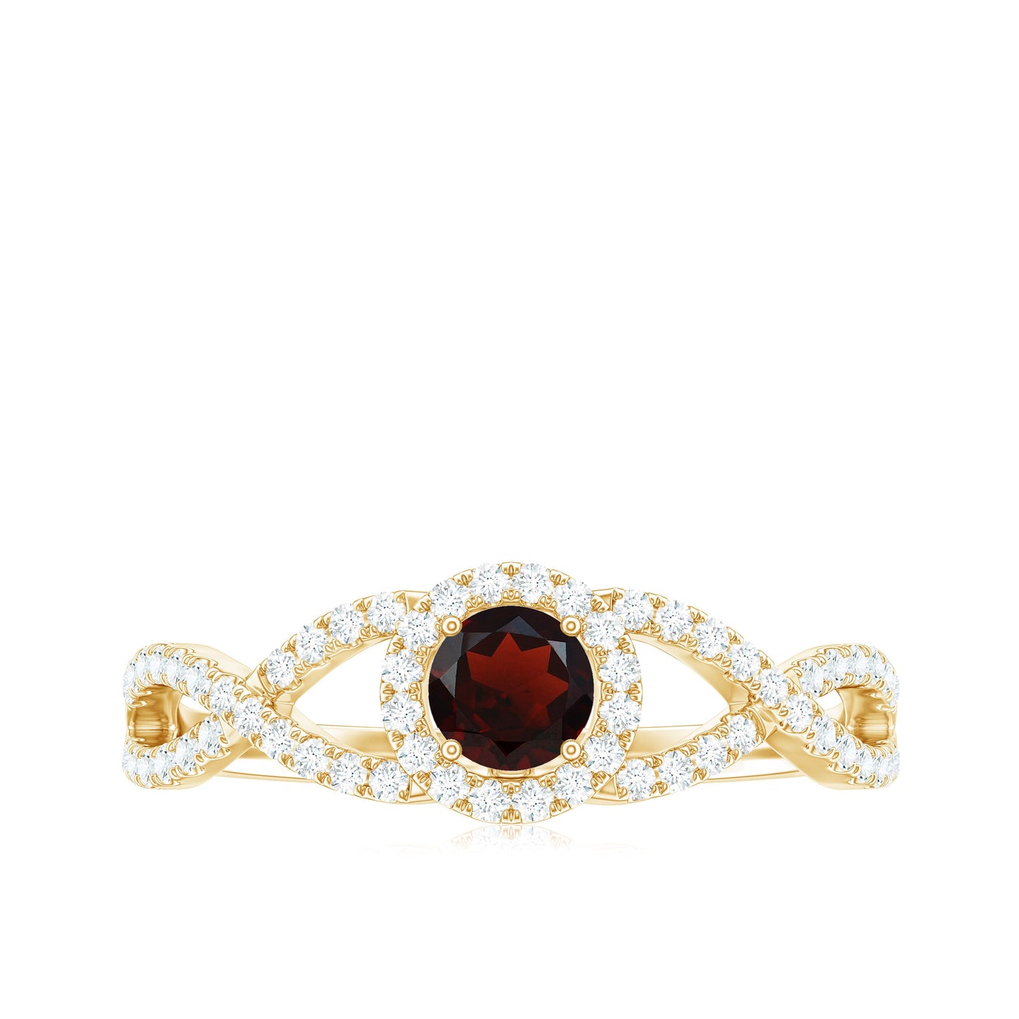 Natural Garnet Engagement Ring with Diamond Criss Cross Shank