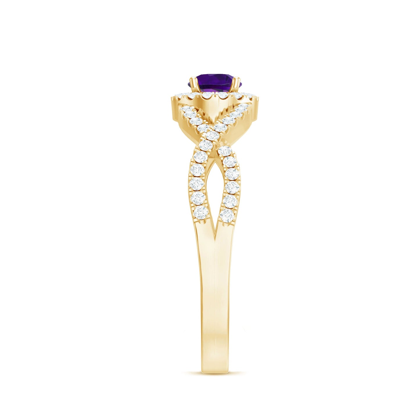 Round Amethyst and Diamond Criss Cross Engagement Ring