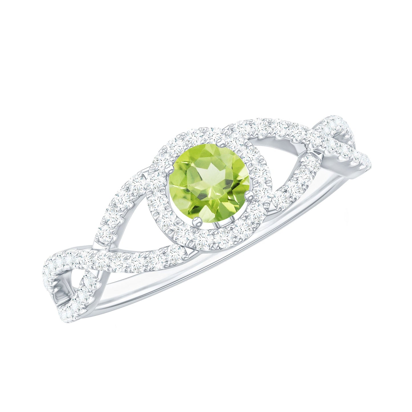 Natural 0.5 Carat Peridot Engagement Ring with Diamond Criss Cross Shank