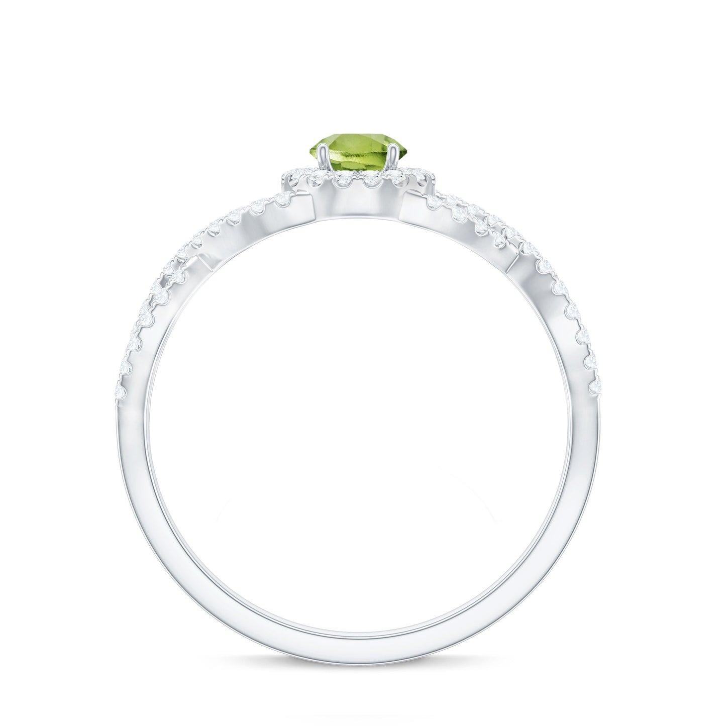Natural 0.5 Carat Peridot Engagement Ring with Diamond Criss Cross Shank