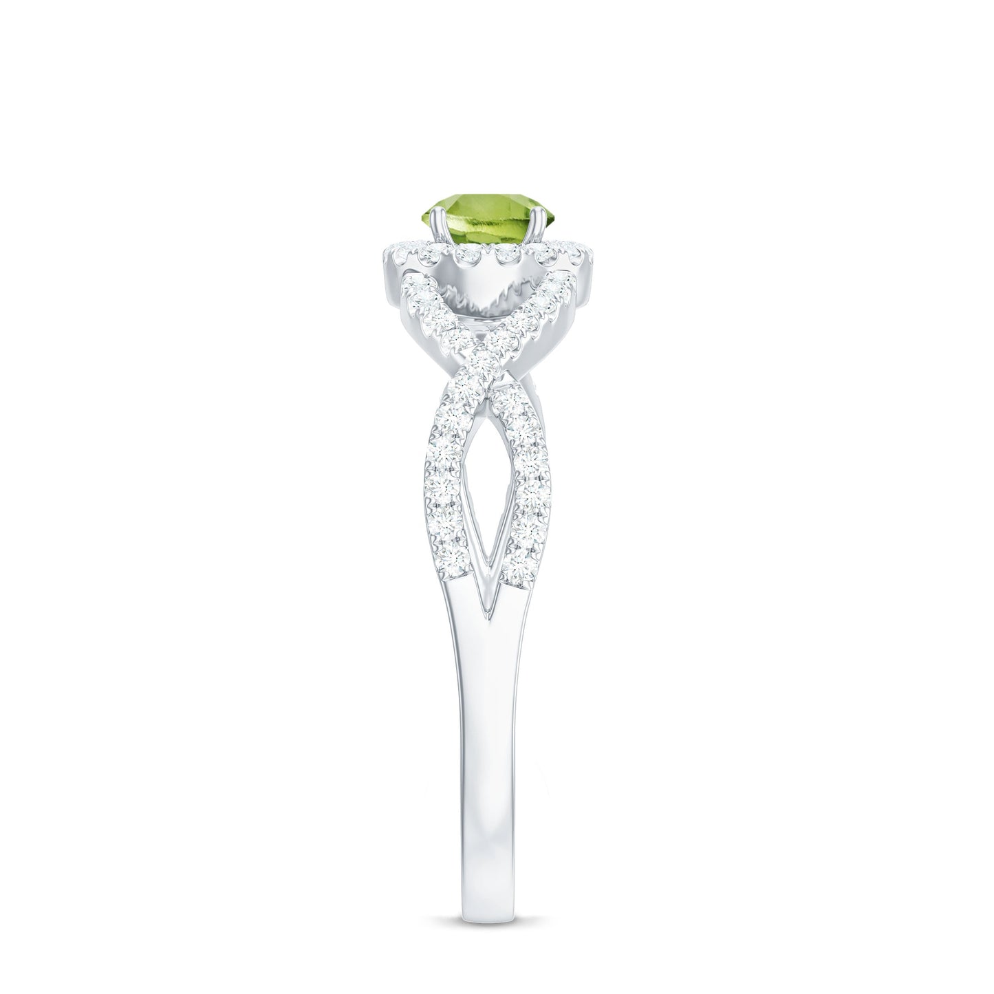 Natural 0.5 Carat Peridot Engagement Ring with Diamond Criss Cross Shank