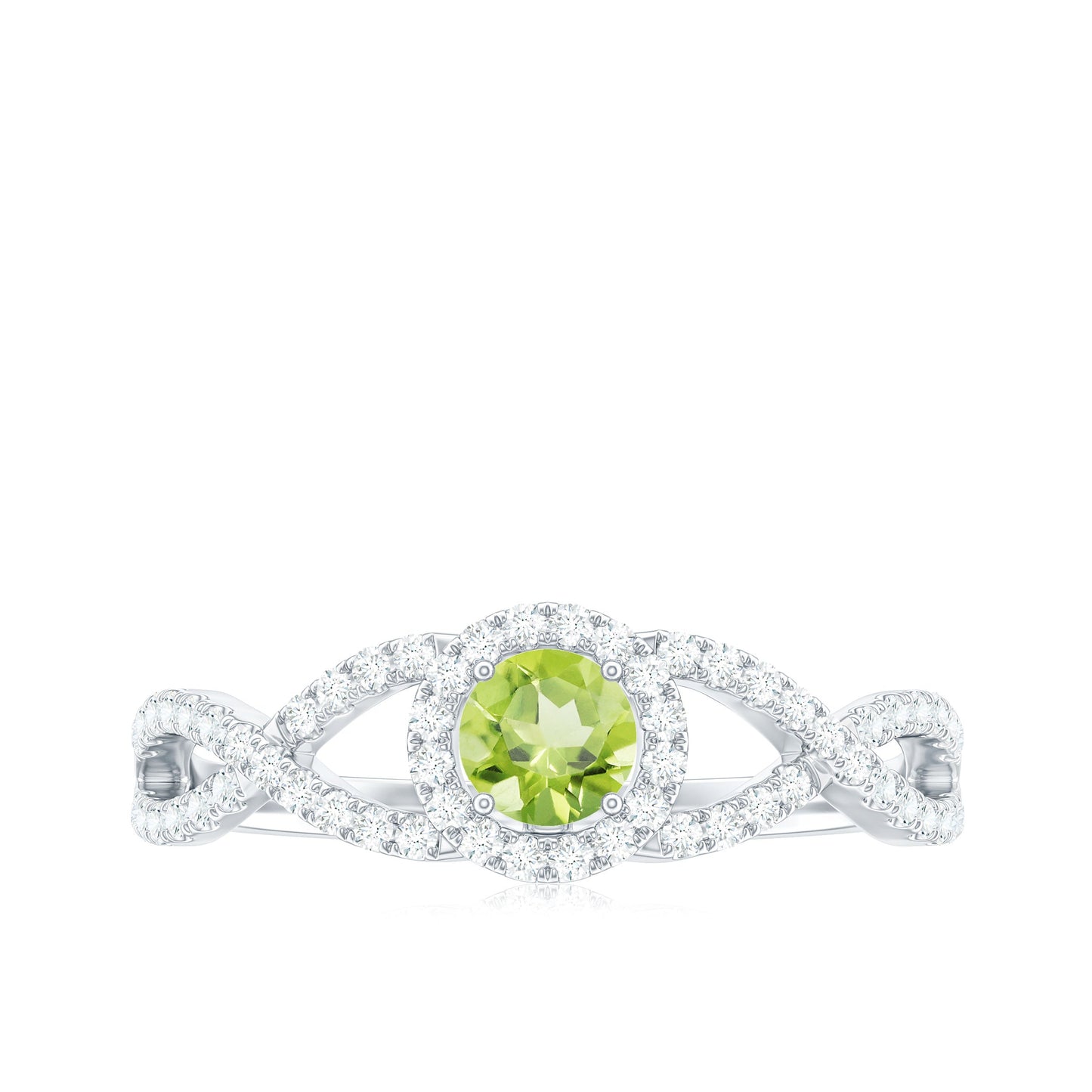Natural 0.5 Carat Peridot Engagement Ring with Diamond Criss Cross Shank