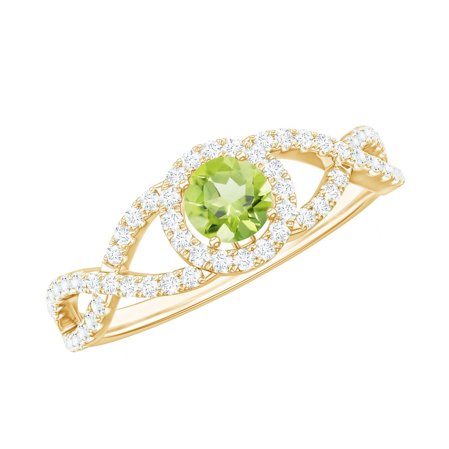 Natural 0.5 Carat Peridot Engagement Ring with Diamond Criss Cross Shank