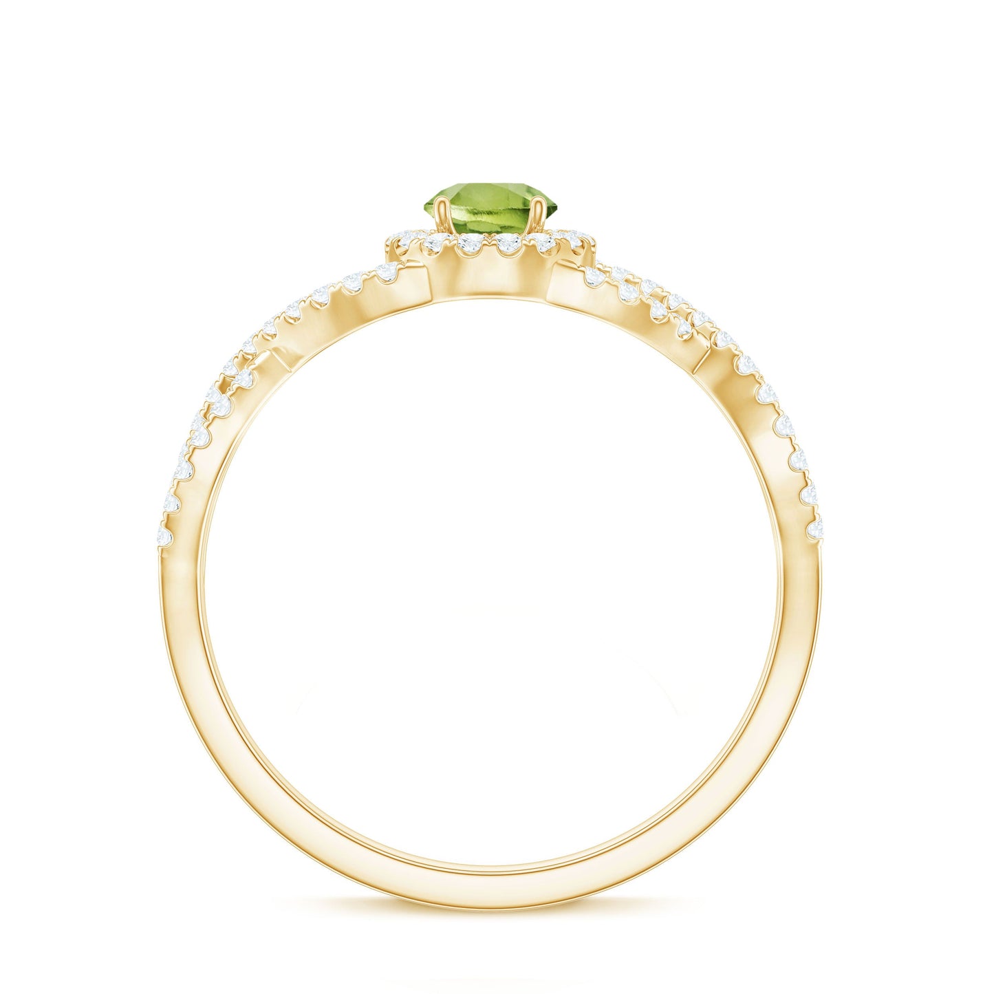 Natural 0.5 Carat Peridot Engagement Ring with Diamond Criss Cross Shank