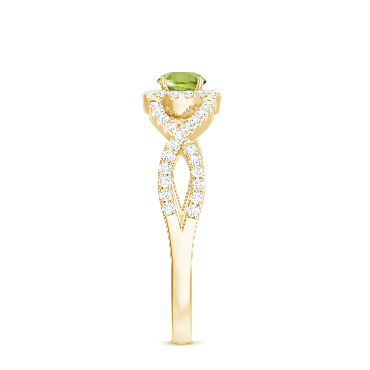 Natural 0.5 Carat Peridot Engagement Ring with Diamond Criss Cross Shank