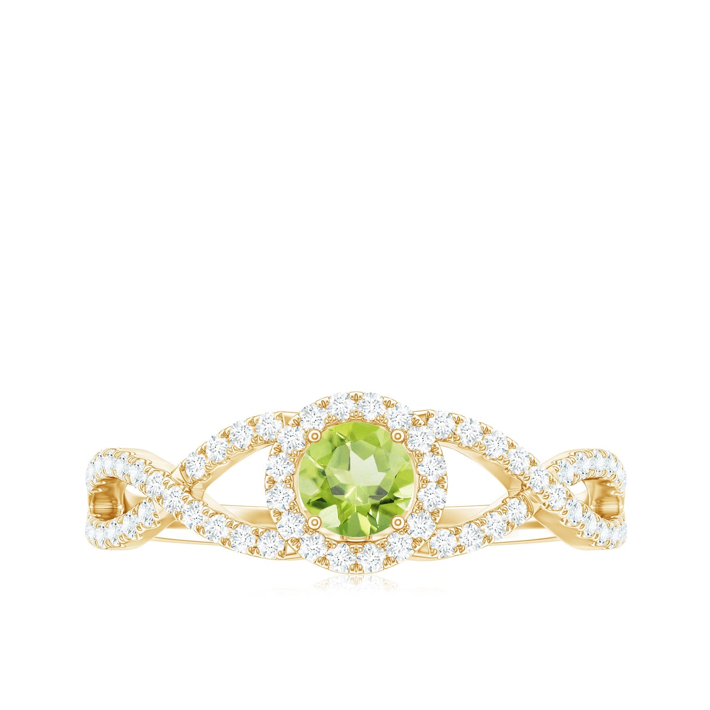 Natural 0.5 Carat Peridot Engagement Ring with Diamond Criss Cross Shank