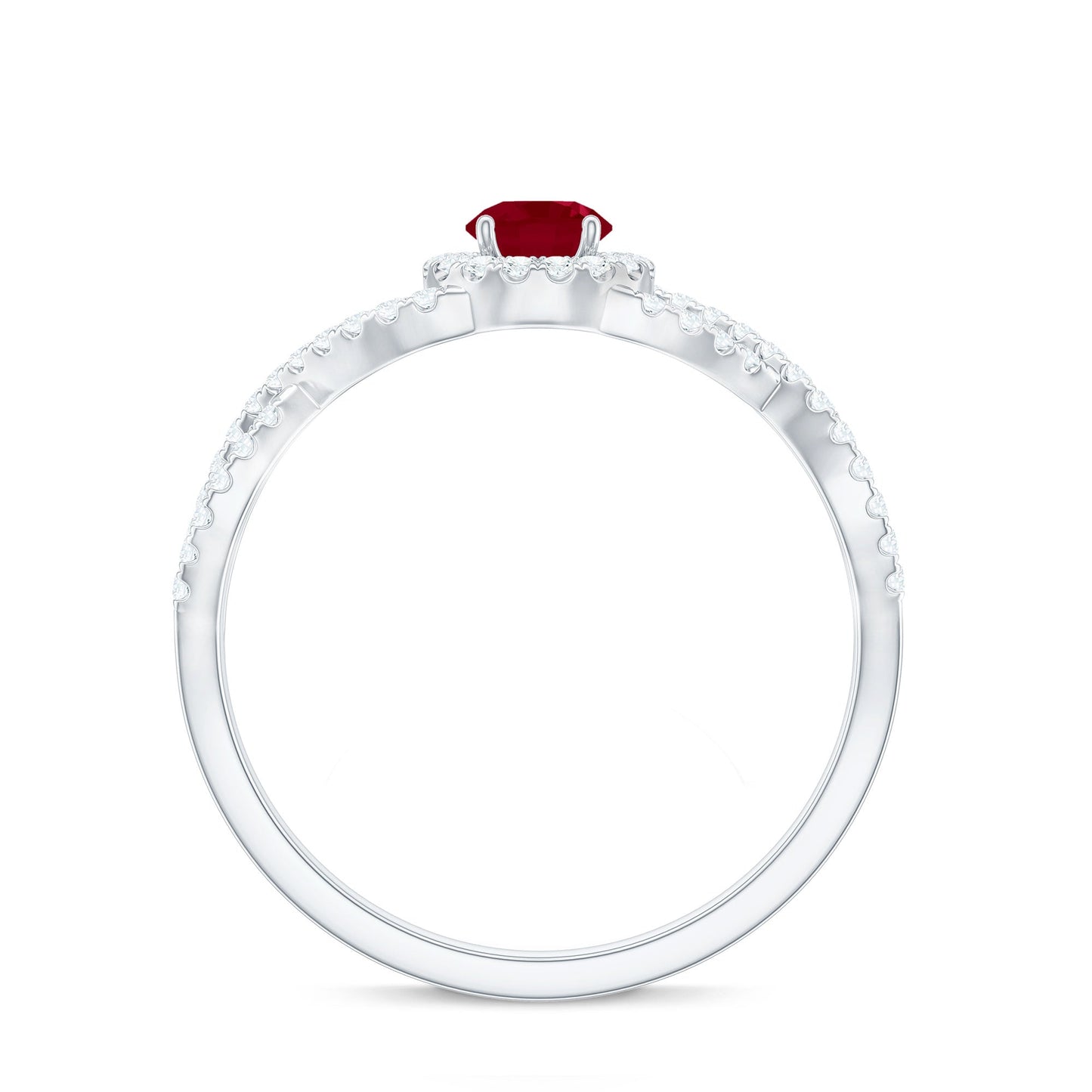 Genuine Ruby Engagement Ring with Diamond Criss Cross Shank