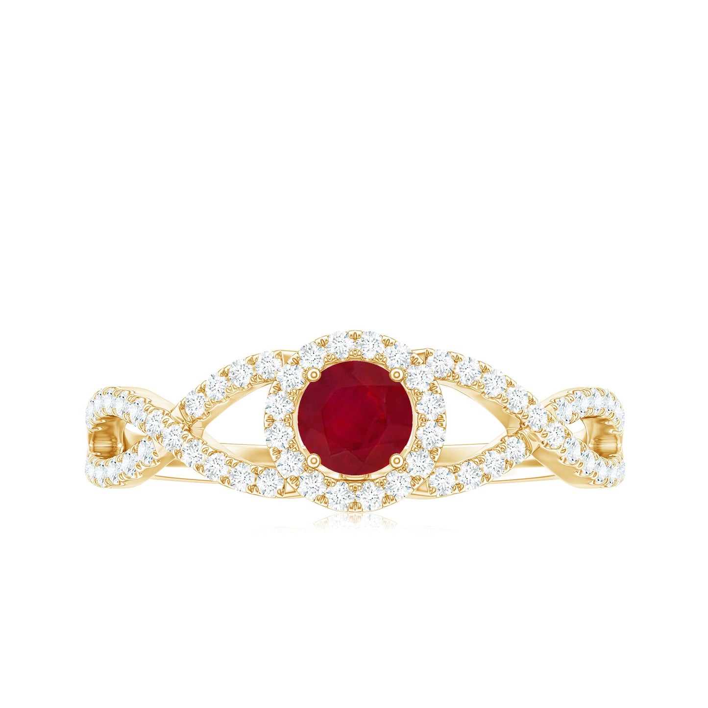 Genuine Ruby Engagement Ring with Diamond Criss Cross Shank
