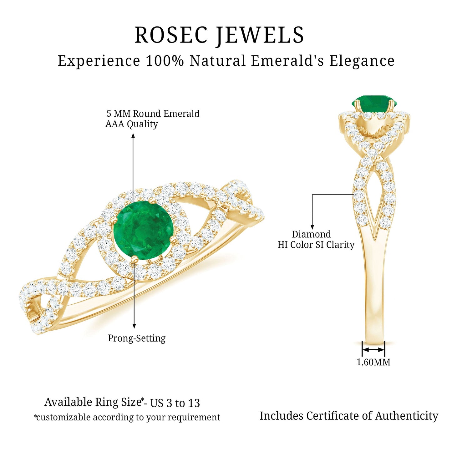 Real Emerald and Diamond Criss Cross Engagement Ring