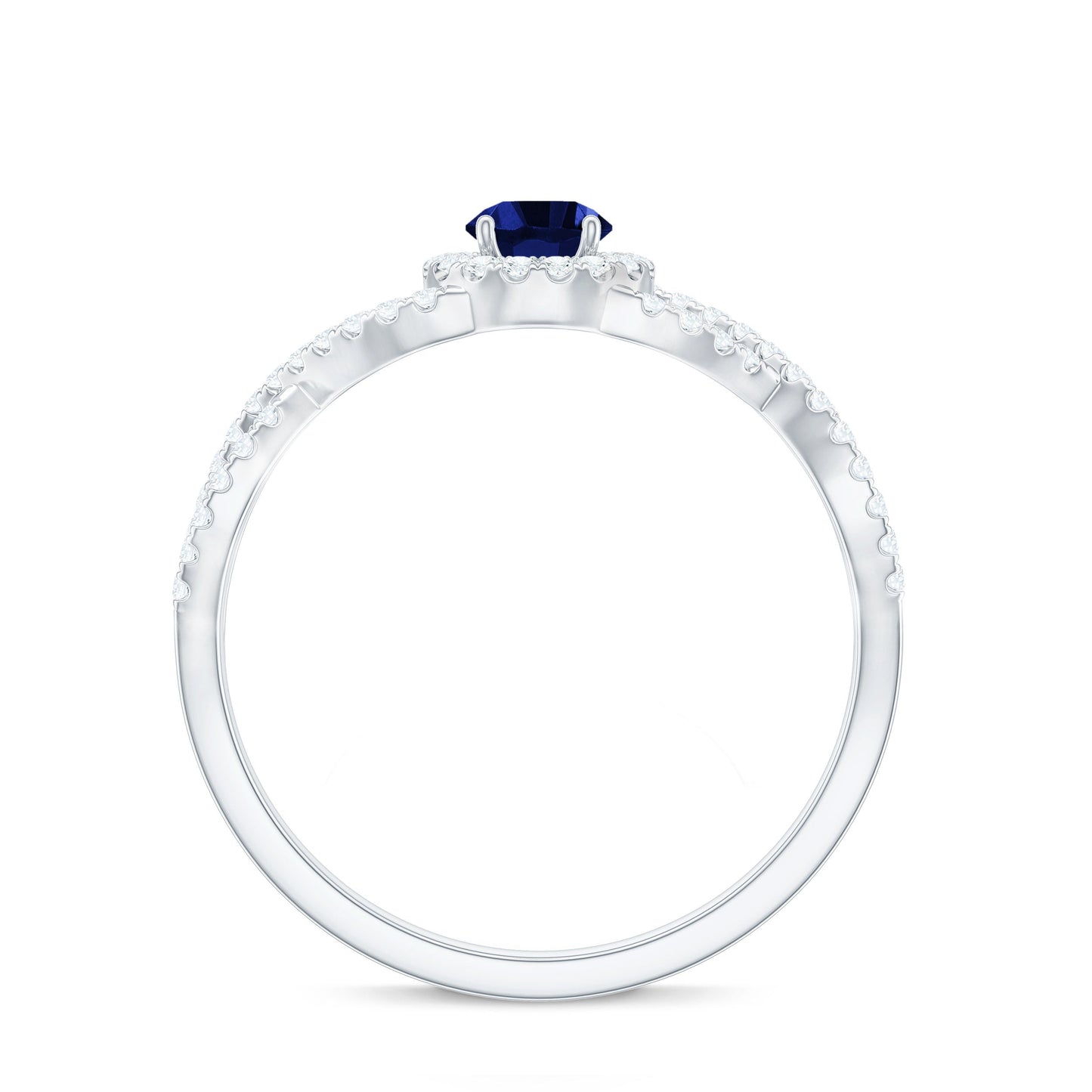 Certified 0.6 Carat Lab Grown Blue Sapphire Crossover Engagement Ring with Moissanite