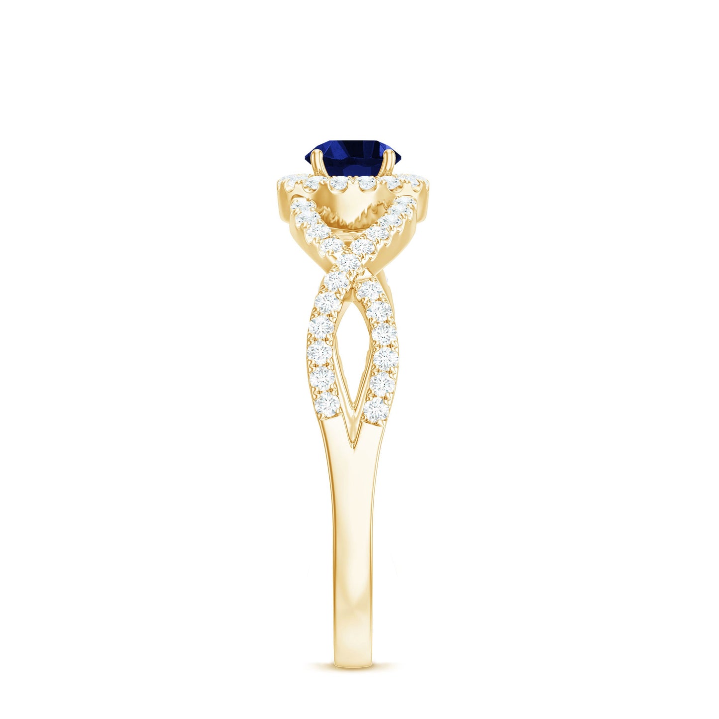 Certified 0.6 Carat Lab Grown Blue Sapphire Crossover Engagement Ring with Moissanite