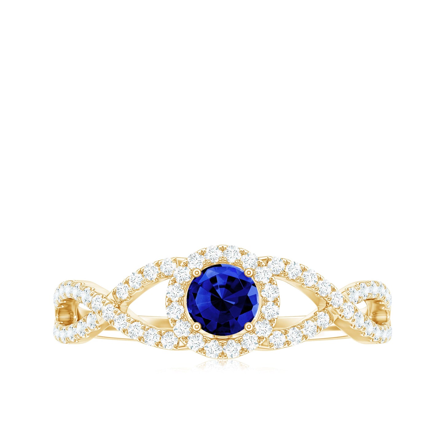 Certified 0.6 Carat Lab Grown Blue Sapphire Crossover Engagement Ring with Moissanite