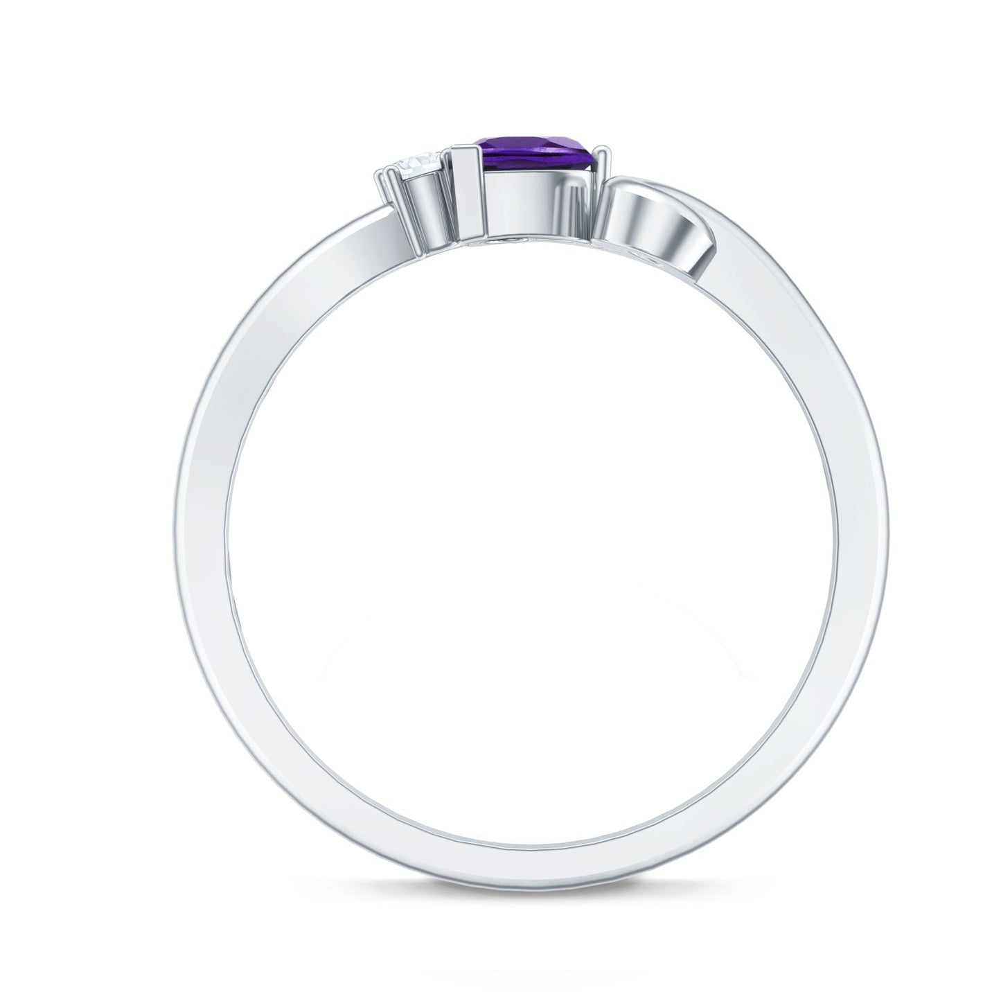 Heart Shape Real Amethyst and Diamond Twisted Promise Ring