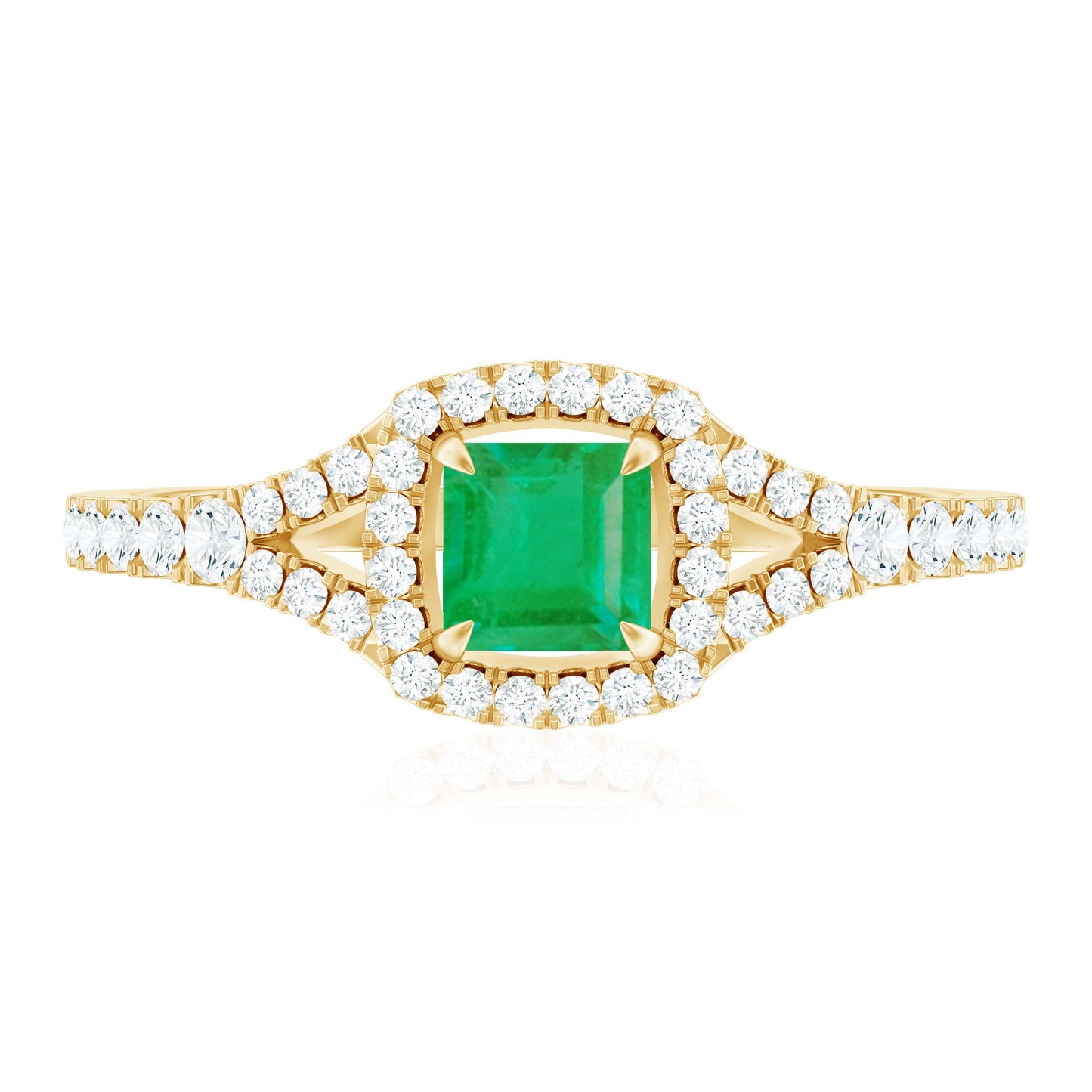 Princess Cut Emerald Engagement Ring with Diamond Split Shank
