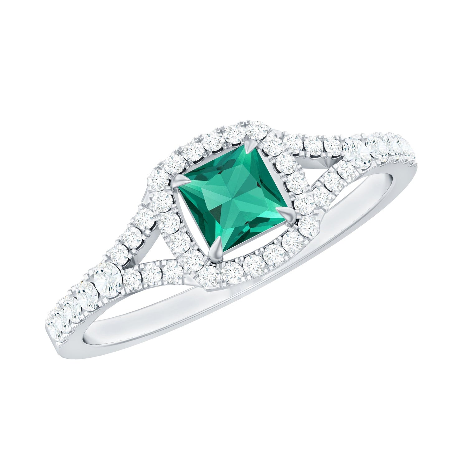 Certified Princess Cut Lab Grown Emerald Diamond Promise Ring