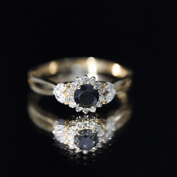 Split Shank Created Black Diamond Flower Ring with Diamond Accent