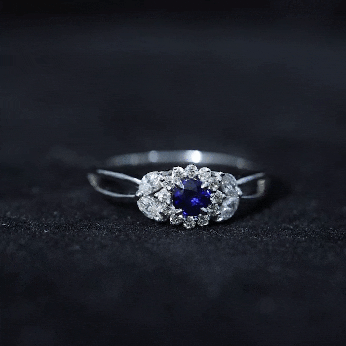 Split Shank Blue Sapphire Flower Engagement Ring with Moissanite